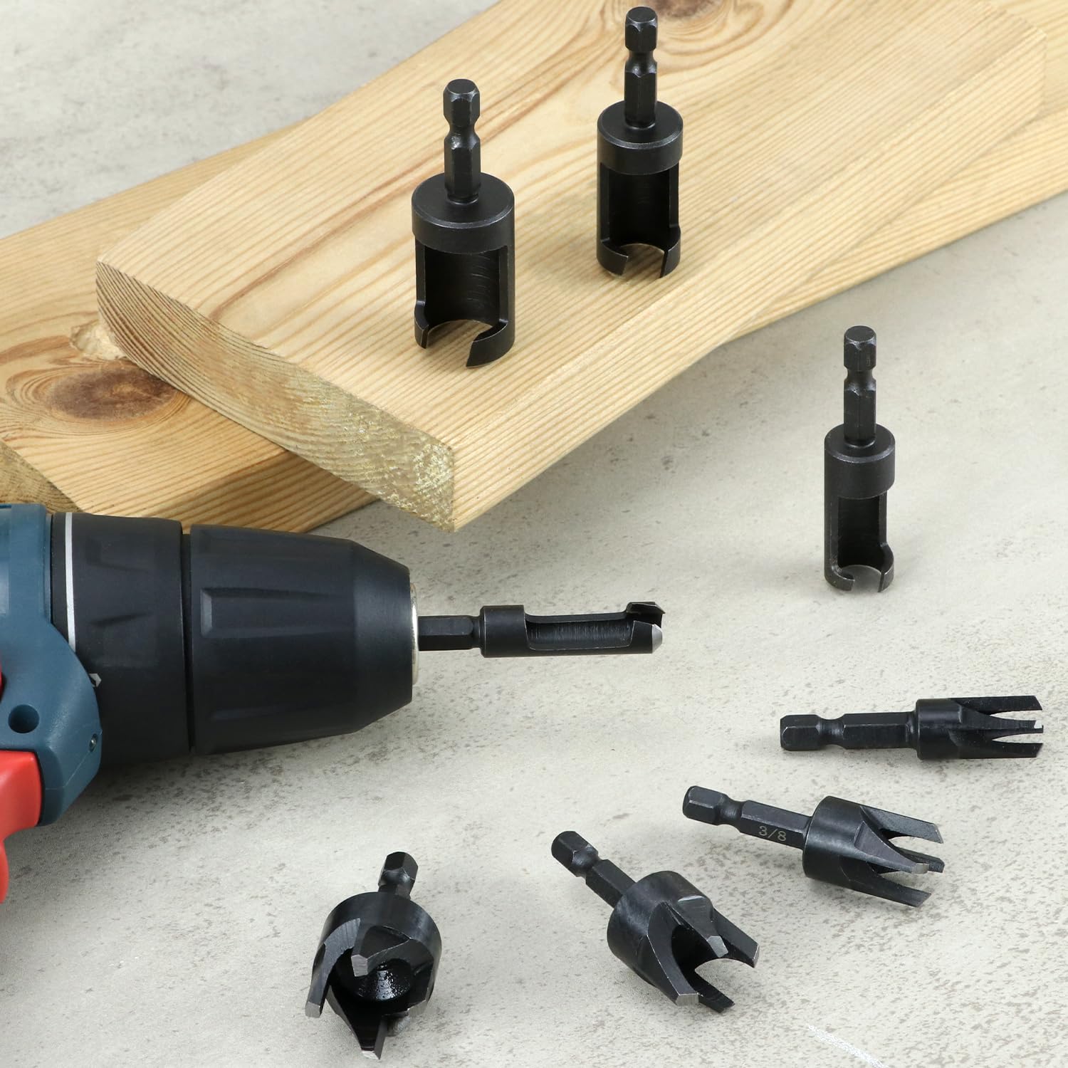 Wood Plug Cutter Drill Bit Set, 8Pcs, Includes 1/4