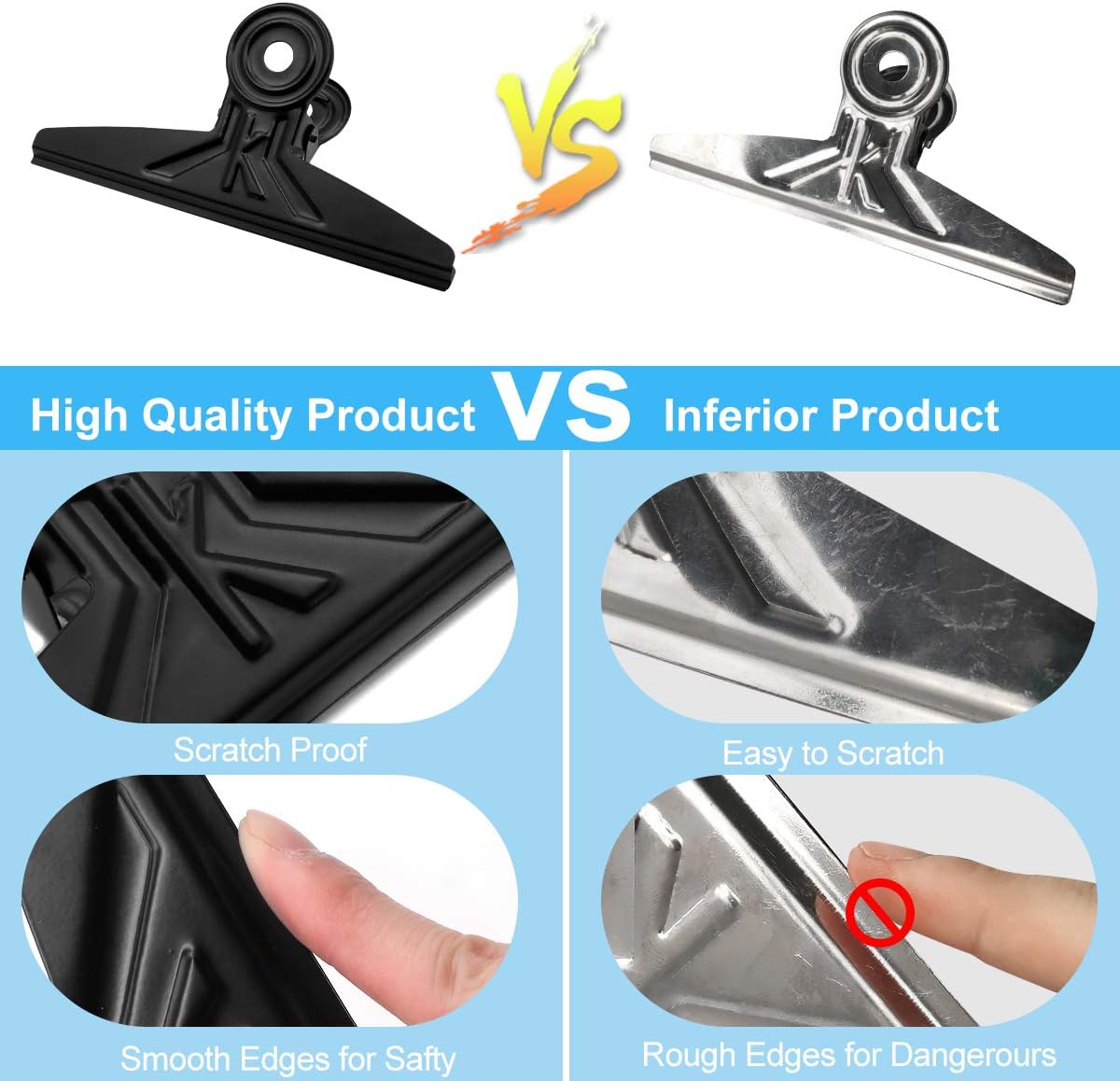 Extra Large Bulldog Clips - 2 PCS 20cm Long Jumbo XL Bull Binder Paper Clip Clamps for Office (Black, 7 7/8 Inch) - Image 6