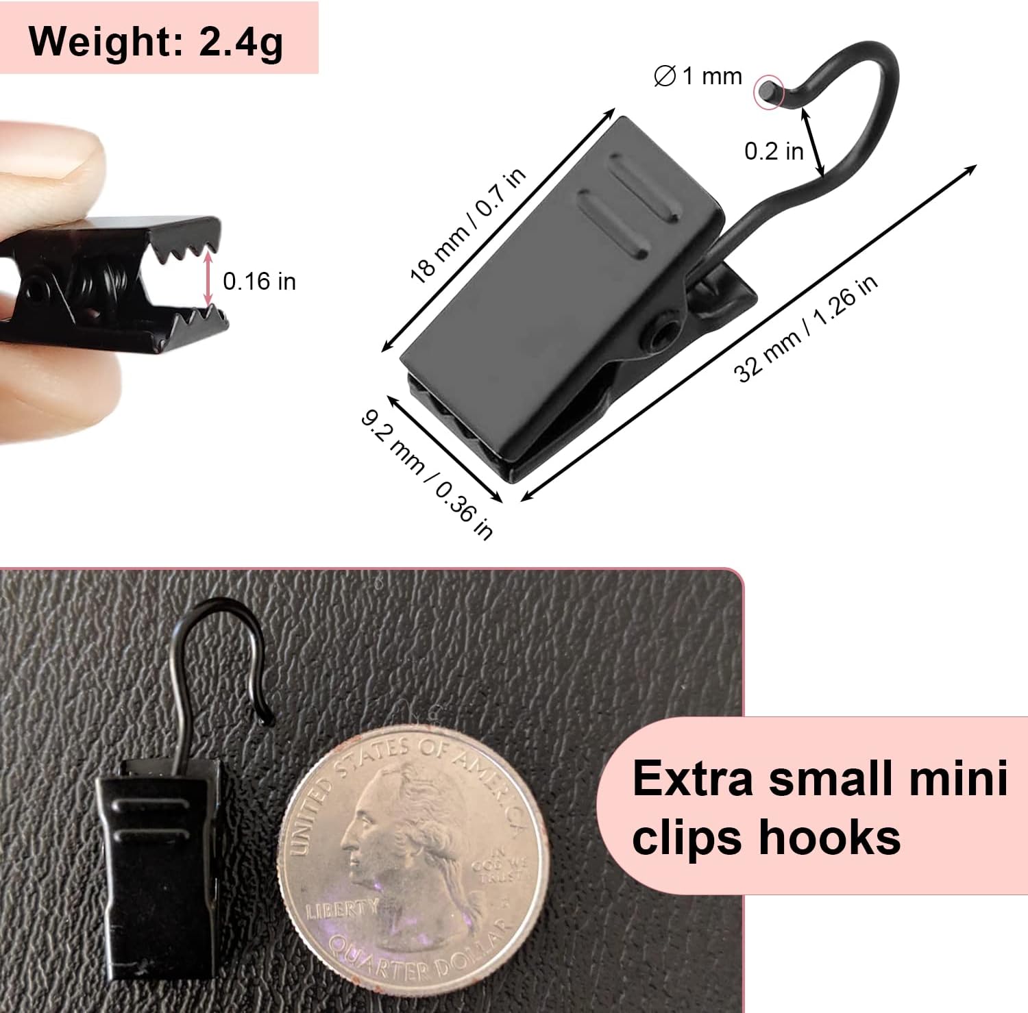 Small Curtain Clips for Hanging - 60 Pack Black Outdoor Light Clips Hooks for Christmas String Lights, Outside Hangers for Awning Patio Metal Proof, Drape Track - Image 6
