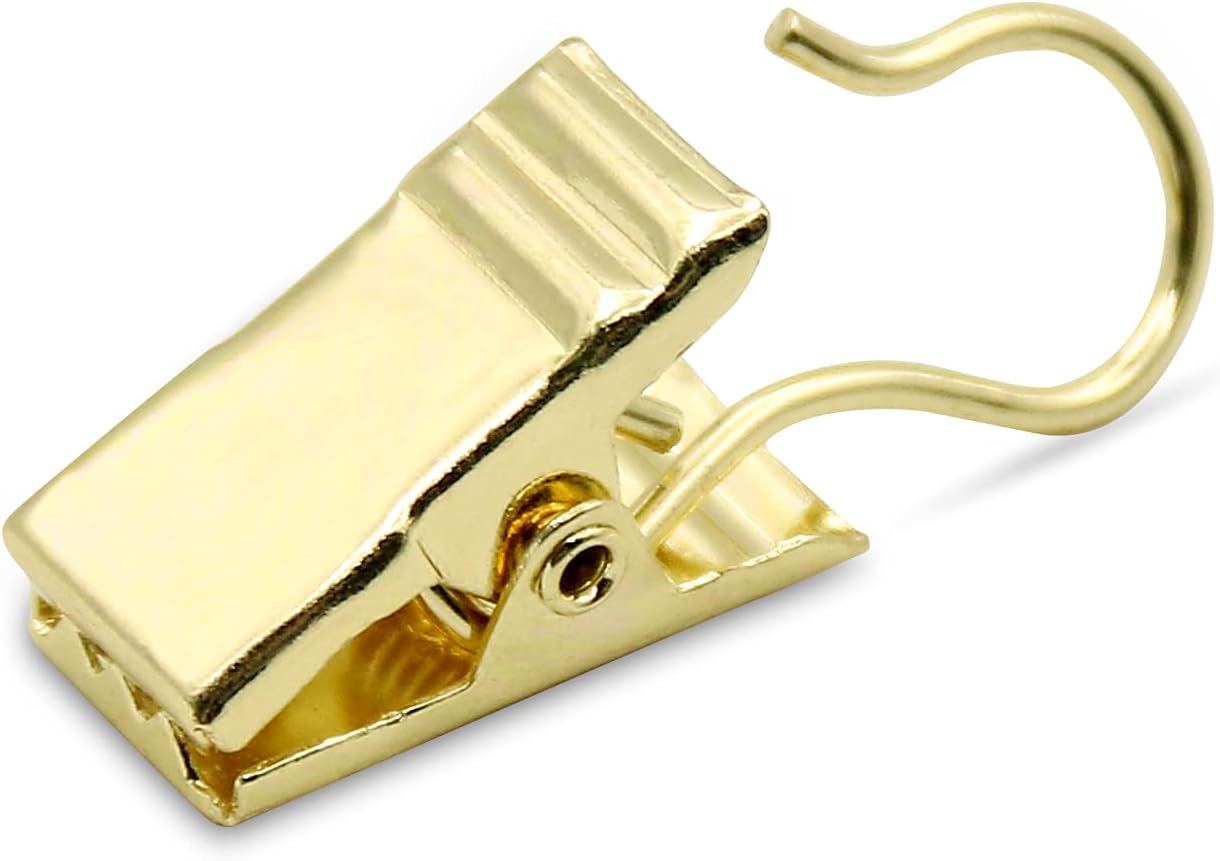 Small Curtain Clips Gold - 100 Pack Stainless Steel Curtain Hooks for Hanging Party String Lights Indoor, Art Crafts, Christmas Wedding Decoration (Light Gold) - Image 1