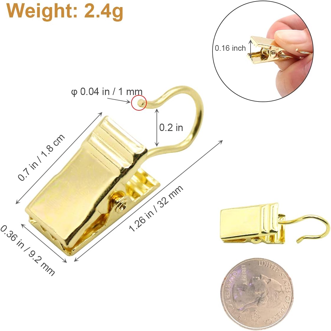 Small Curtain Clips Gold - 100 Pack Stainless Steel Curtain Hooks for Hanging Party String Lights Indoor, Art Crafts, Christmas Wedding Decoration (Light Gold) - Image 6