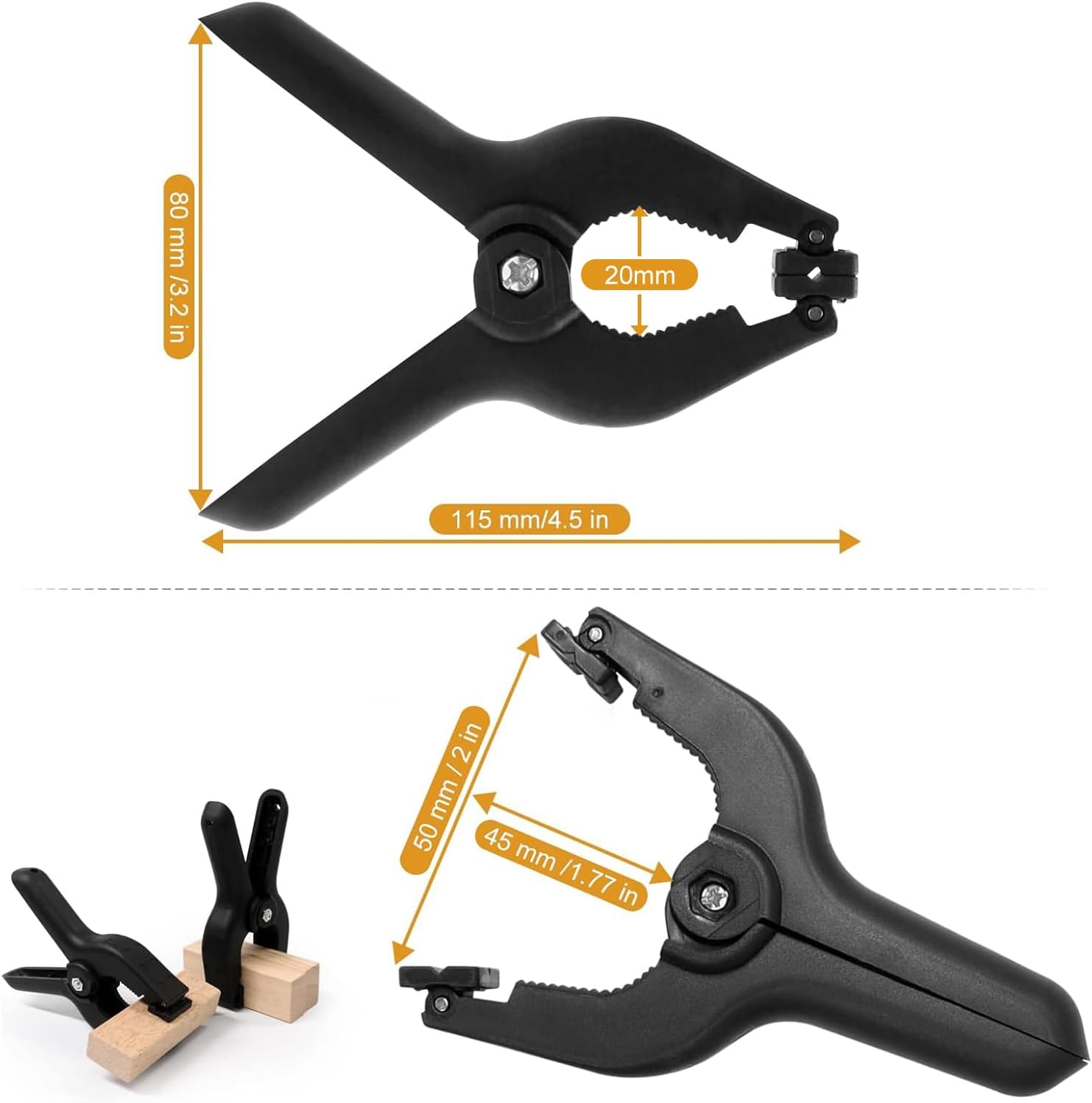 Black Plastic Spring Clamps, 8 Pack 4.5 Inch Large Nylon Spring Clips Heavy Duty Clamp with Metal Pins for Backdrop Art Crafts Woodworking Background - Image 6
