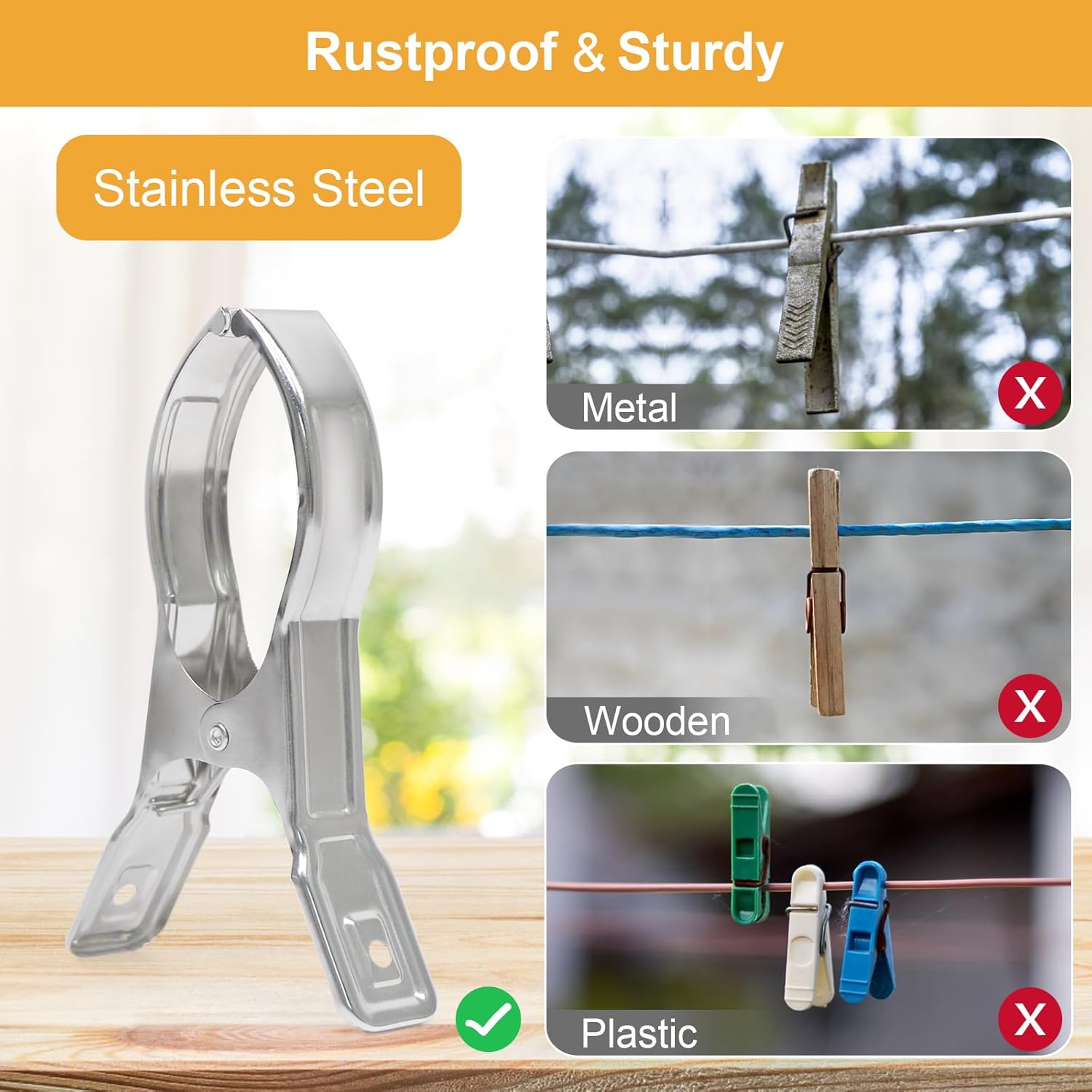 Metal Pool Cover Clips - 10 Pcs Large Beach Towel Chair Clips 5.5 Inch Stainless Steel Clothes Pins Quilt Clamps Windproof for Sunbed Lounge Cruise (14cm) - Image 5