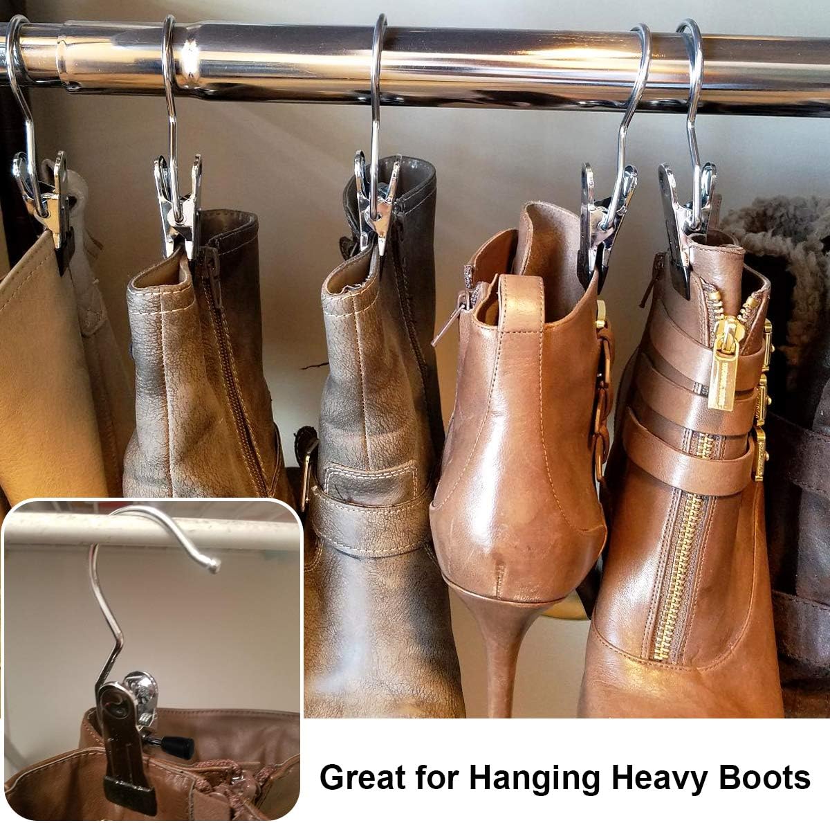 Boot Hanging Clips Hooks - 8 Pcs Boot Hangers Laundry Clips Stainless Steel Clothes Pins for Drying Sock (Black) - Image 3