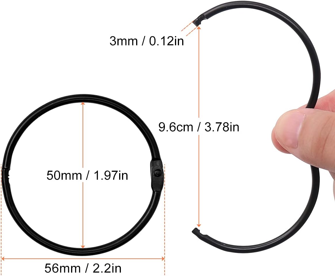 Loose Leaf Binder Book Rings -  36 Pcs 2 Inch Large Metal O Ring Binding Rings for Index Card, School Notecards, Office (Black) - Image 2