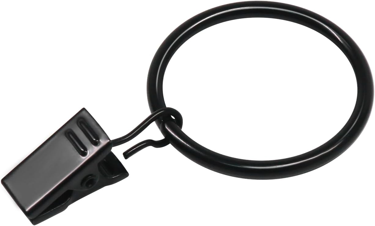 Curtain Rings with Clips Black - 40 Pcs Metal Drapery Clip Ring 1.26 in Interior Diameter, Fits up to 1 in Curtain Rod - Image 1