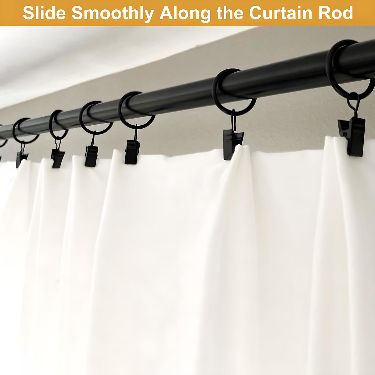 Curtain Rings with Clips Black - 40 Pcs Metal Drapery Clip Ring 1.26 in Interior Diameter, Fits up to 1 in Curtain Rod - Image 3