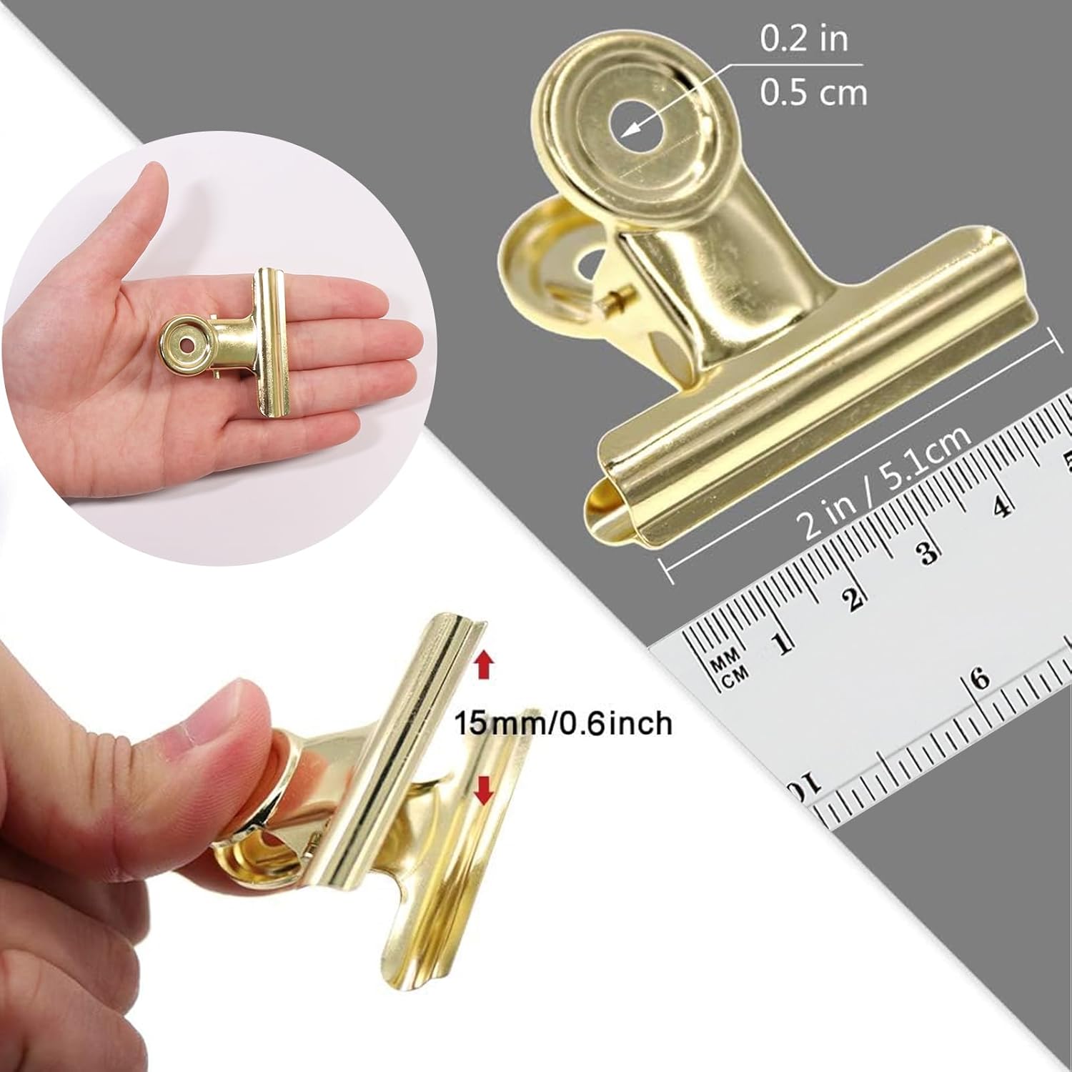 Gold Bull Hinge Paper Clips -  10 Pack 2 Inch Stainless Steel Large Metal Binder Clips for Pictures Photos, Home Kitchen, Office Supplies (50 mm) - Image 6