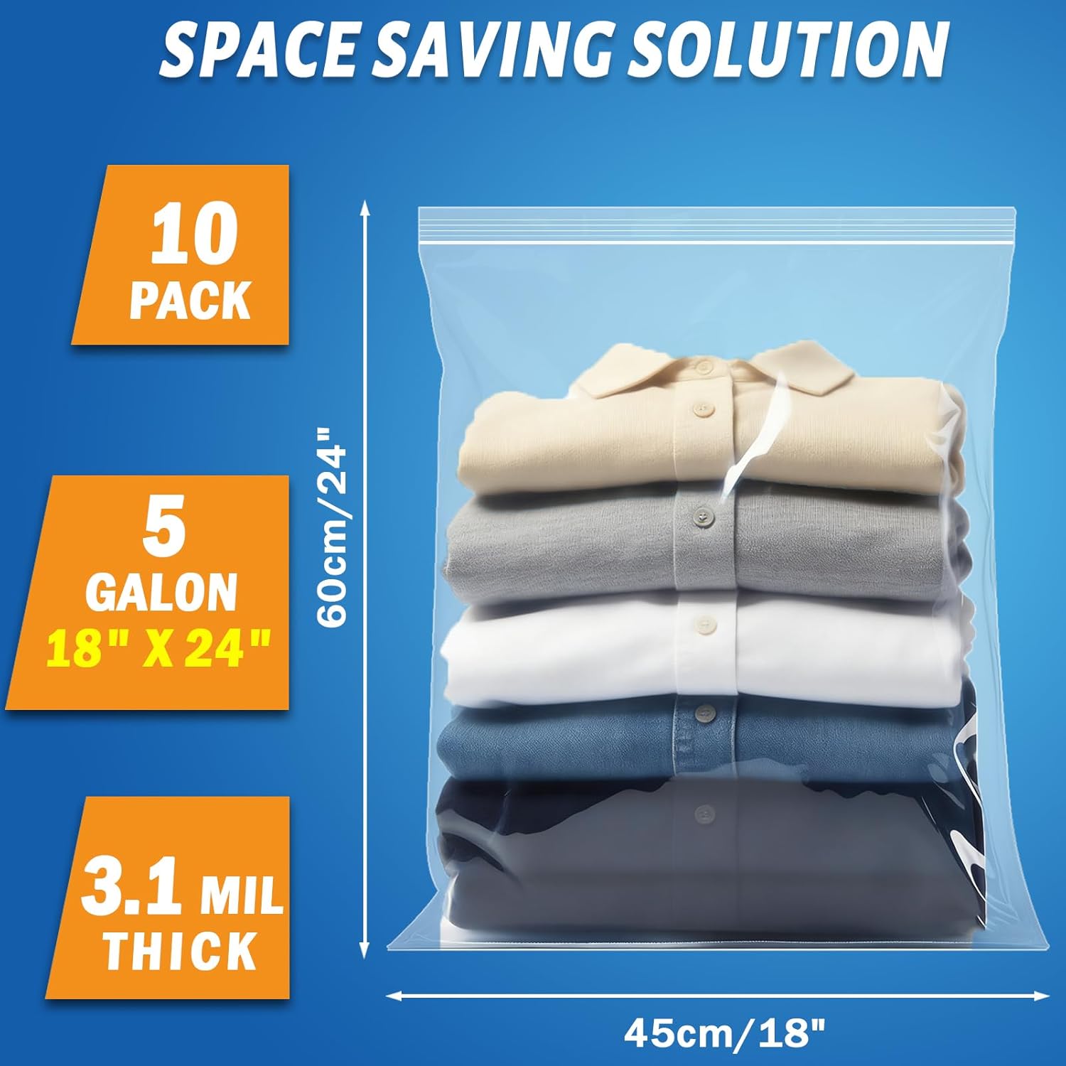 Extra Large Storage Bags - Zipper Seal, 3.1-mil Thick, Heavy Duty, 5 Gallon 18