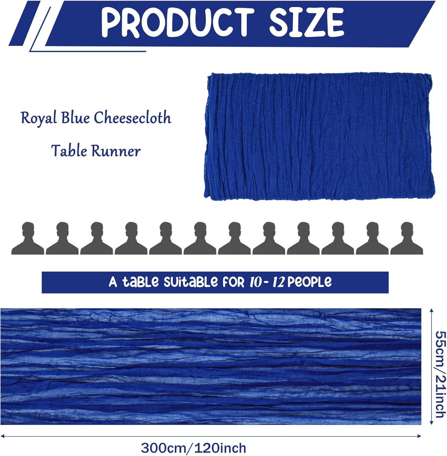 2 Pack 120 Inch Royal Blue Cheesecloth Table Runner Boho Rustic Gauze Sheer Romantic 10 FT Long Cheese Cloth Table Runner for Bridal Baby Shower Wedding Party Birthday Holiday Home Easter Decor - Image 2