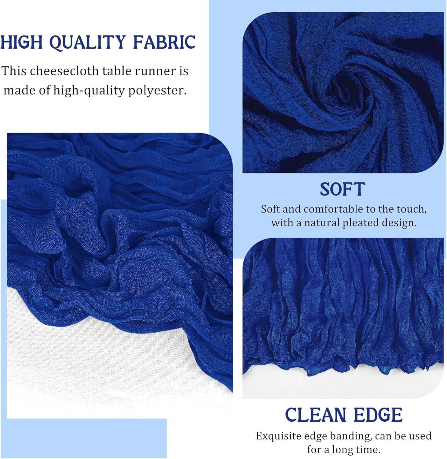 2 Pack 120 Inch Royal Blue Cheesecloth Table Runner Boho Rustic Gauze Sheer Romantic 10 FT Long Cheese Cloth Table Runner for Bridal Baby Shower Wedding Party Birthday Holiday Home Easter Decor - Image 3