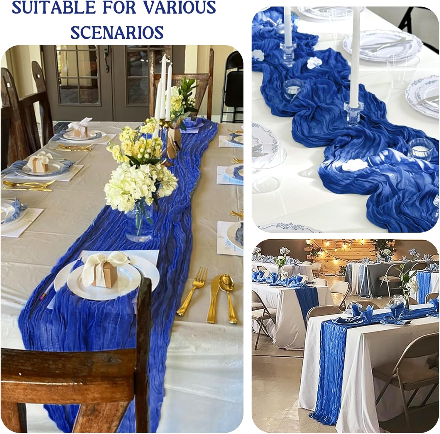 2 Pack 120 Inch Royal Blue Cheesecloth Table Runner Boho Rustic Gauze Sheer Romantic 10 FT Long Cheese Cloth Table Runner for Bridal Baby Shower Wedding Party Birthday Holiday Home Easter Decor - Image 5