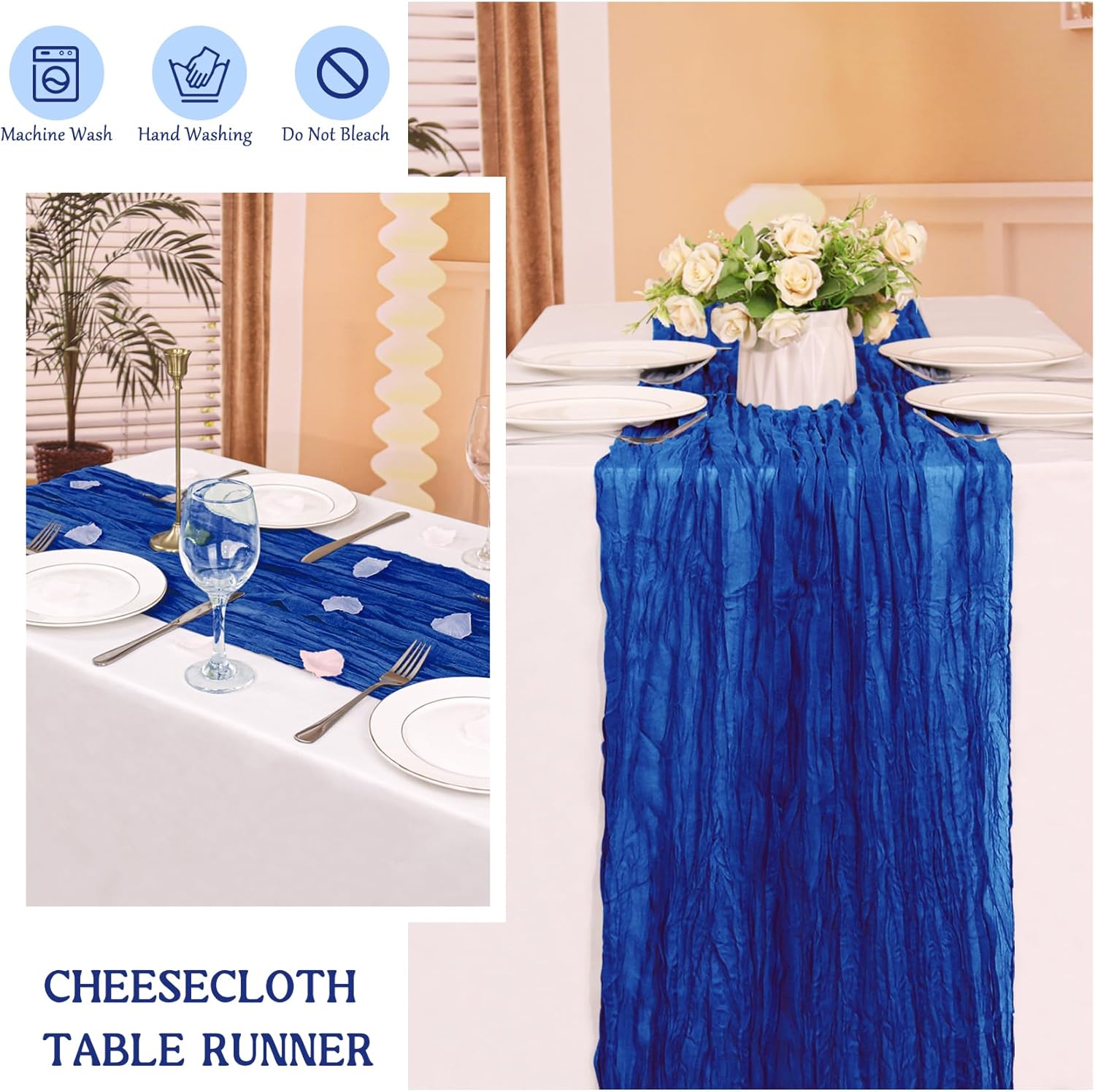 2 Pack 120 Inch Royal Blue Cheesecloth Table Runner Boho Rustic Gauze Sheer Romantic 10 FT Long Cheese Cloth Table Runner for Bridal Baby Shower Wedding Party Birthday Holiday Home Easter Decor - Image 6
