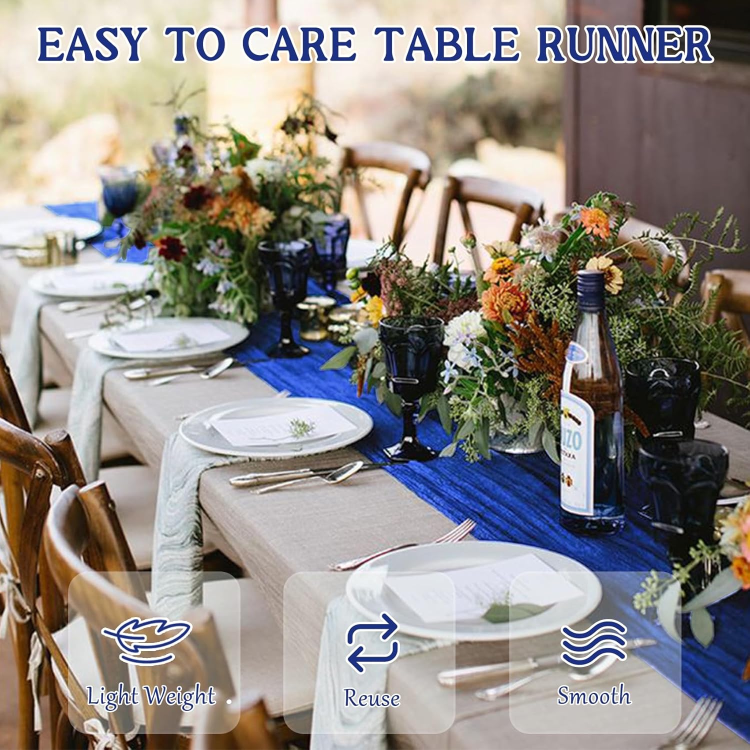 2 Pack 120 Inch Royal Blue Cheesecloth Table Runner Boho Rustic Gauze Sheer Romantic 10 FT Long Cheese Cloth Table Runner for Bridal Baby Shower Wedding Party Birthday Holiday Home Easter Decor - Image 7