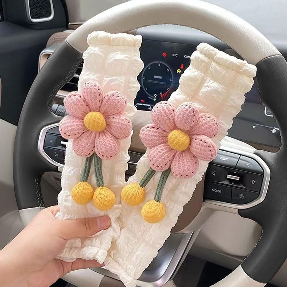 2 Pack Car Seat Belt Cover Pads, Soft Seat Belt Shoulder Pad with Petals, Cute Floral Car Seatbelt Covers Protector for Women Girls, Universal Fit for Cars (Pink) - Image 1