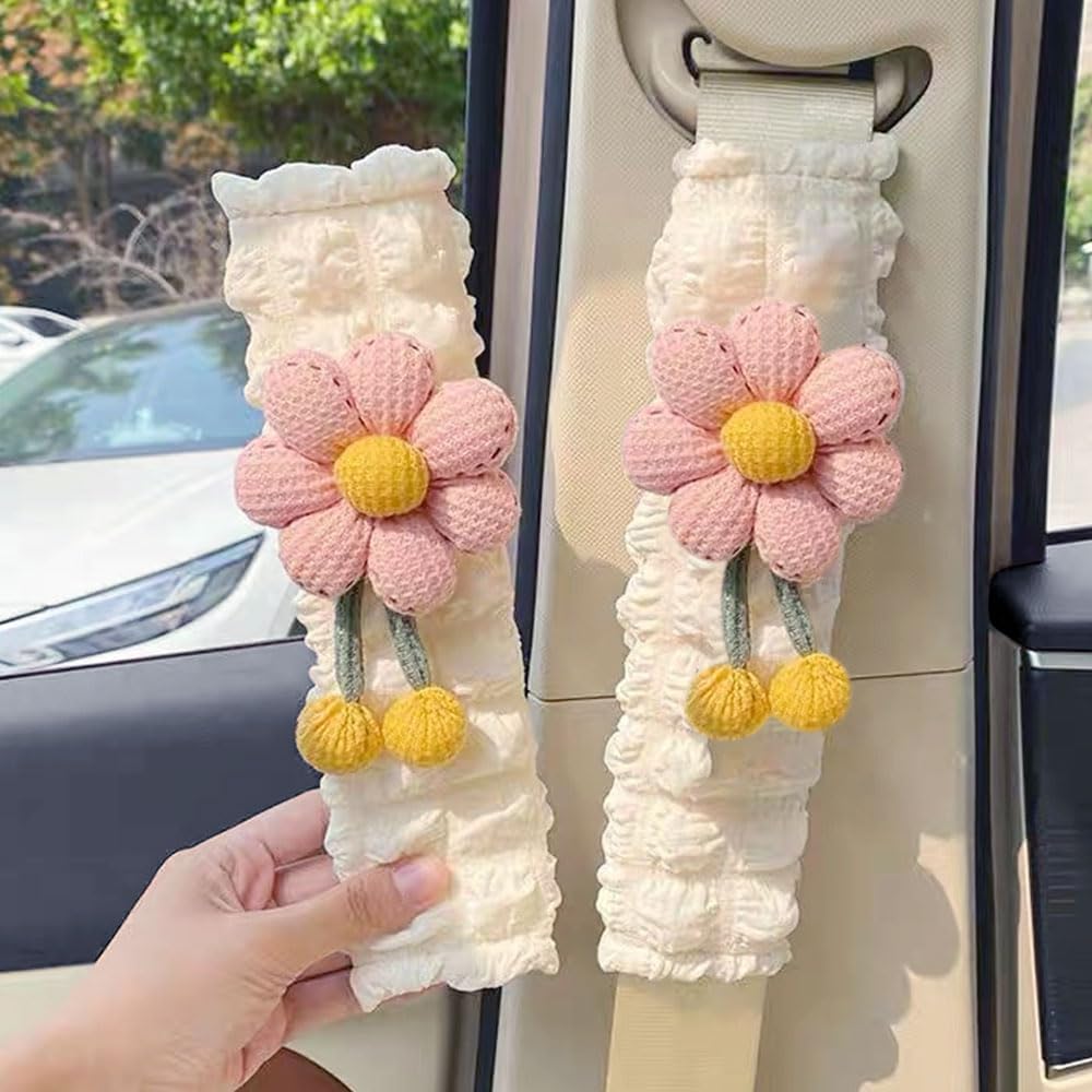 2 Pack Car Seat Belt Cover Pads, Soft Seat Belt Shoulder Pad with Petals, Cute Floral Car Seatbelt Covers Protector for Women Girls, Universal Fit for Cars (Pink) - Image 2