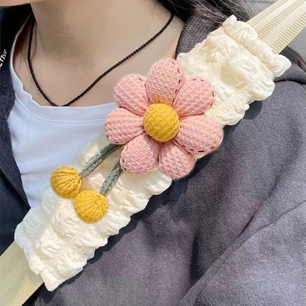 2 Pack Car Seat Belt Cover Pads, Soft Seat Belt Shoulder Pad with Petals, Cute Floral Car Seatbelt Covers Protector for Women Girls, Universal Fit for Cars (Pink) - Image 3