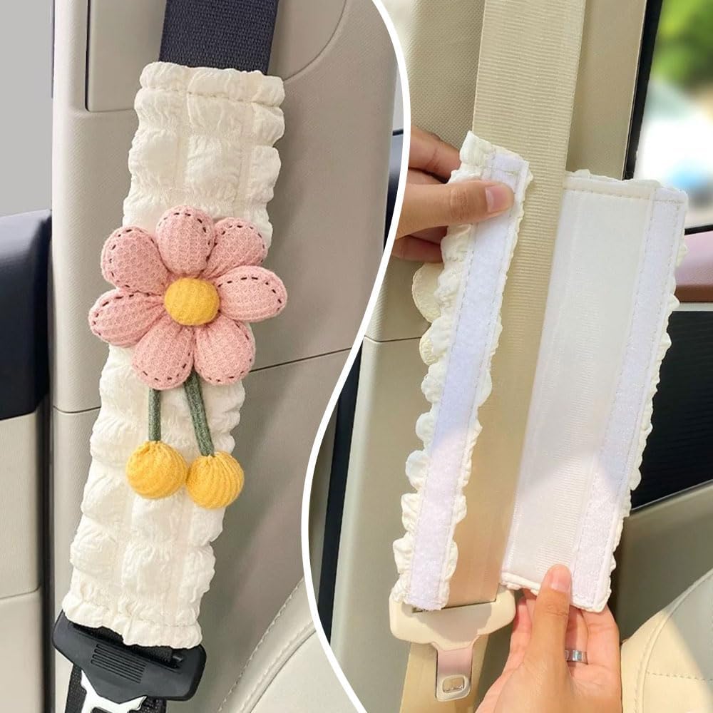 2 Pack Car Seat Belt Cover Pads, Soft Seat Belt Shoulder Pad with Petals, Cute Floral Car Seatbelt Covers Protector for Women Girls, Universal Fit for Cars (Pink) - Image 4