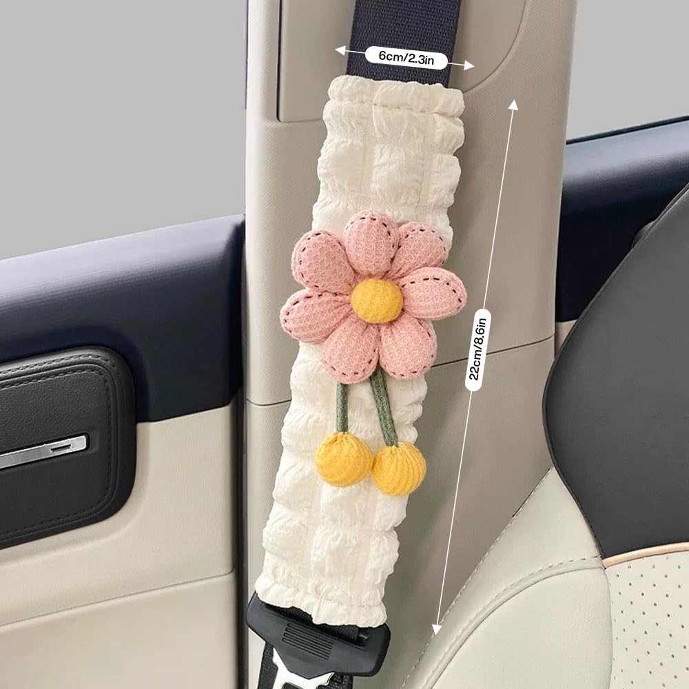 2 Pack Car Seat Belt Cover Pads, Soft Seat Belt Shoulder Pad with Petals, Cute Floral Car Seatbelt Covers Protector for Women Girls, Universal Fit for Cars (Pink) - Image 5