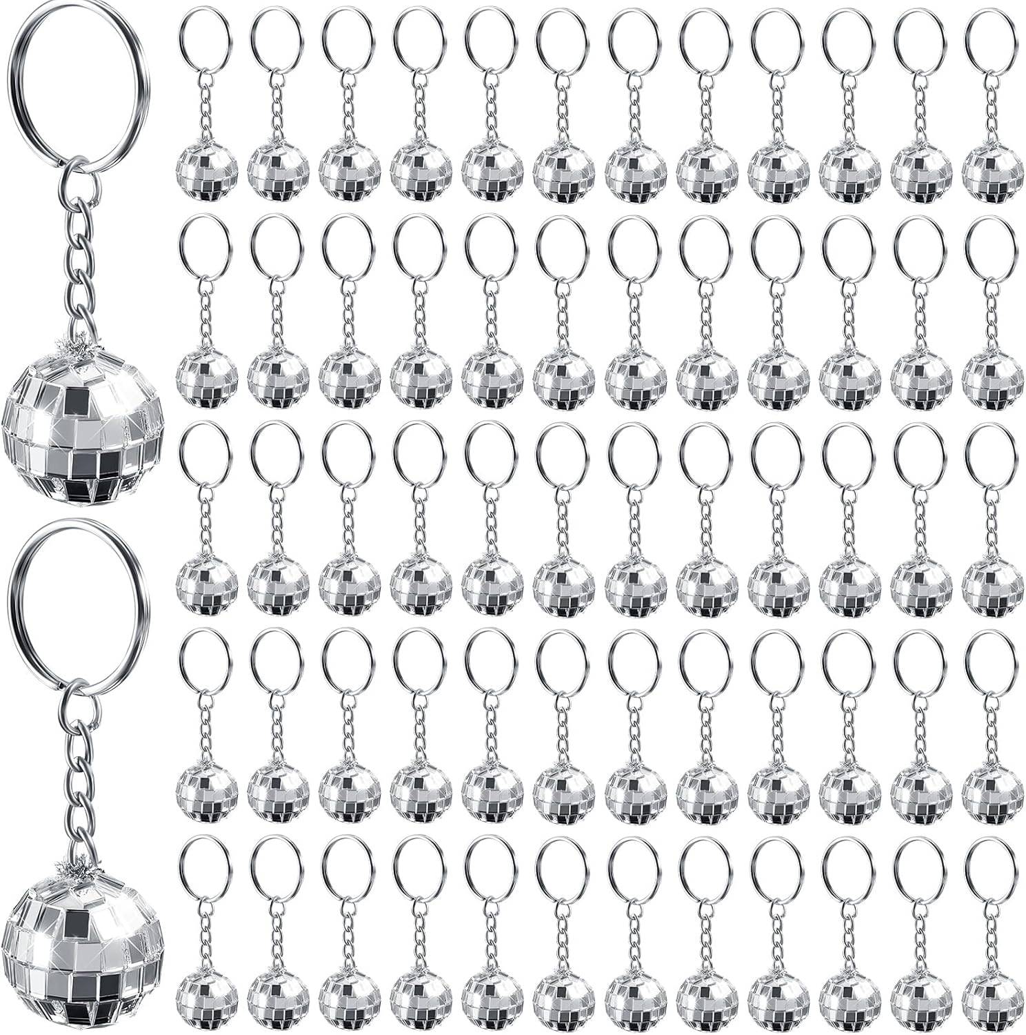 12 Pieces Mini Mirror Disco Ball Keychains Bulk Silver Disco Ball 70s 80s 90s Keychains Accessories Party Favors for Halloween Christmas Thanksgiving Party Supplies Decorations - Image 1