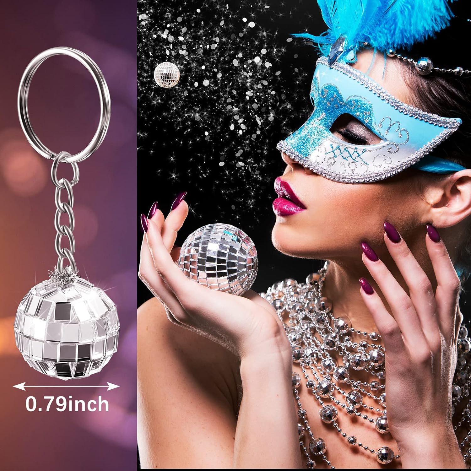 12 Pieces Mini Mirror Disco Ball Keychains Bulk Silver Disco Ball 70s 80s 90s Keychains Accessories Party Favors for Halloween Christmas Thanksgiving Party Supplies Decorations - Image 2