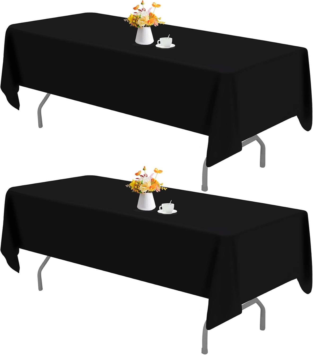 2 Pack 60 x 102 Inch Black Rectangle Tablecloth for 6 Foot Table Washable Reusable Outdoor Polyester Fabric Decorative Table Cover for Dining, Buffet, Camping, Baby Shower, Party - Image 1