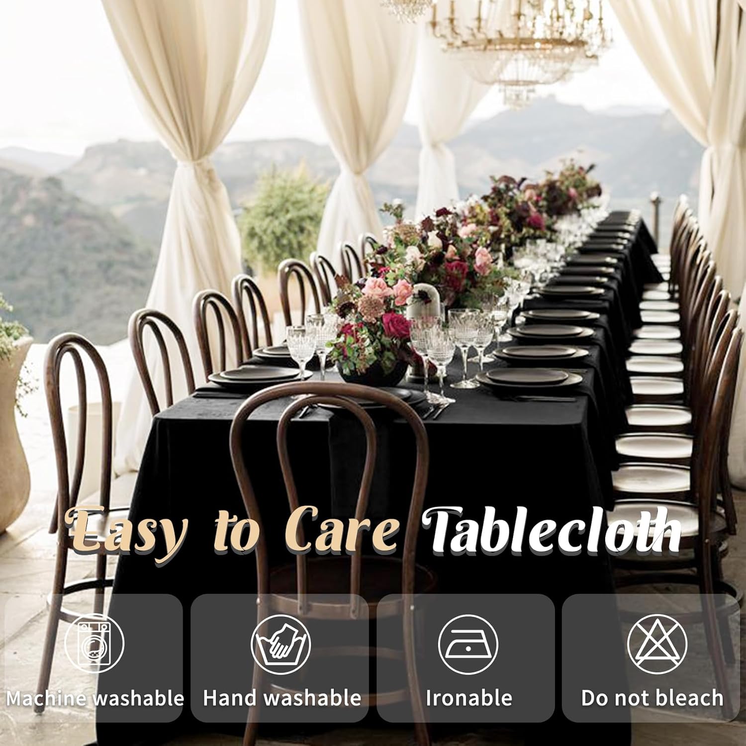 2 Pack 60 x 102 Inch Black Rectangle Tablecloth for 6 Foot Table Washable Reusable Outdoor Polyester Fabric Decorative Table Cover for Dining, Buffet, Camping, Baby Shower, Party - Image 2