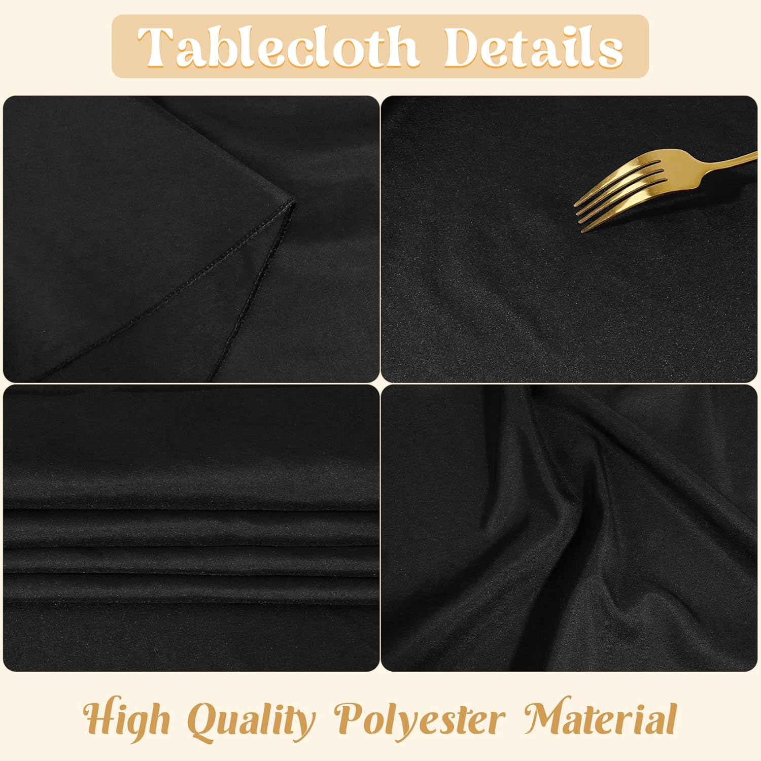 2 Pack 60 x 102 Inch Black Rectangle Tablecloth for 6 Foot Table Washable Reusable Outdoor Polyester Fabric Decorative Table Cover for Dining, Buffet, Camping, Baby Shower, Party - Image 4