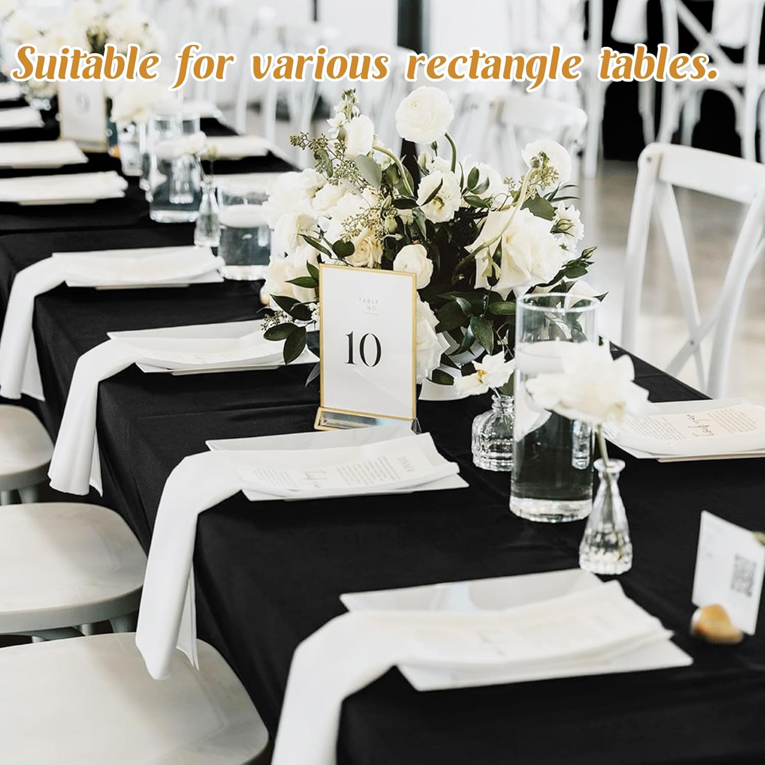 2 Pack 60 x 102 Inch Black Rectangle Tablecloth for 6 Foot Table Washable Reusable Outdoor Polyester Fabric Decorative Table Cover for Dining, Buffet, Camping, Baby Shower, Party - Image 6