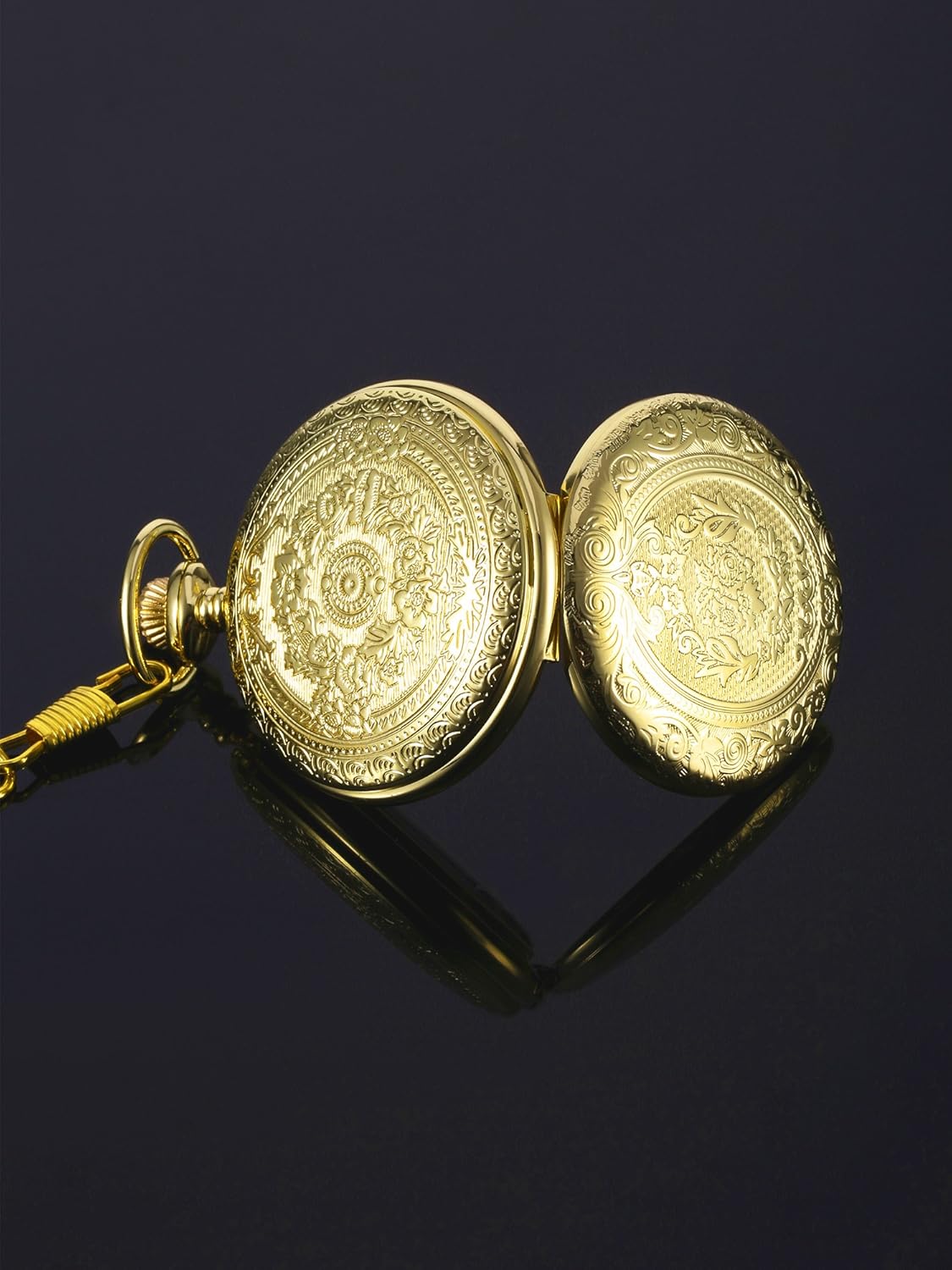 Men's Quartz Pocket Watch with Black Dial and Chain - Image 5
