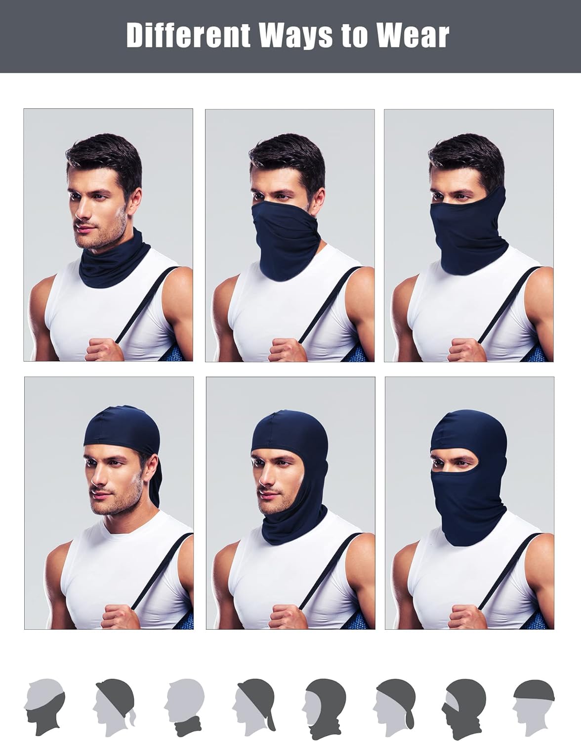 9 Pieces Balaclava Full Face Mask UV Sun Protection Face Cover Summer Cooling Neck Gaiter Breathable Windproof Hood (Black, Gray, Navy Blue), One Size - Image 4