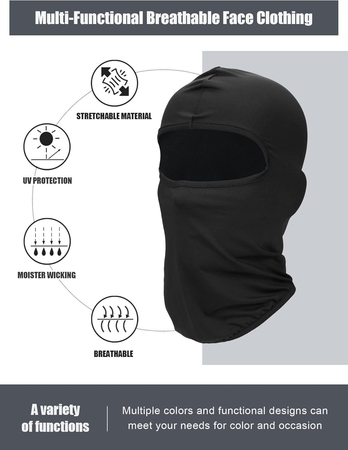 9 Pieces Balaclava Full Face Mask UV Sun Protection Face Cover Summer Cooling Neck Gaiter Breathable Windproof Hood (Black, Gray, Navy Blue), One Size - Image 5