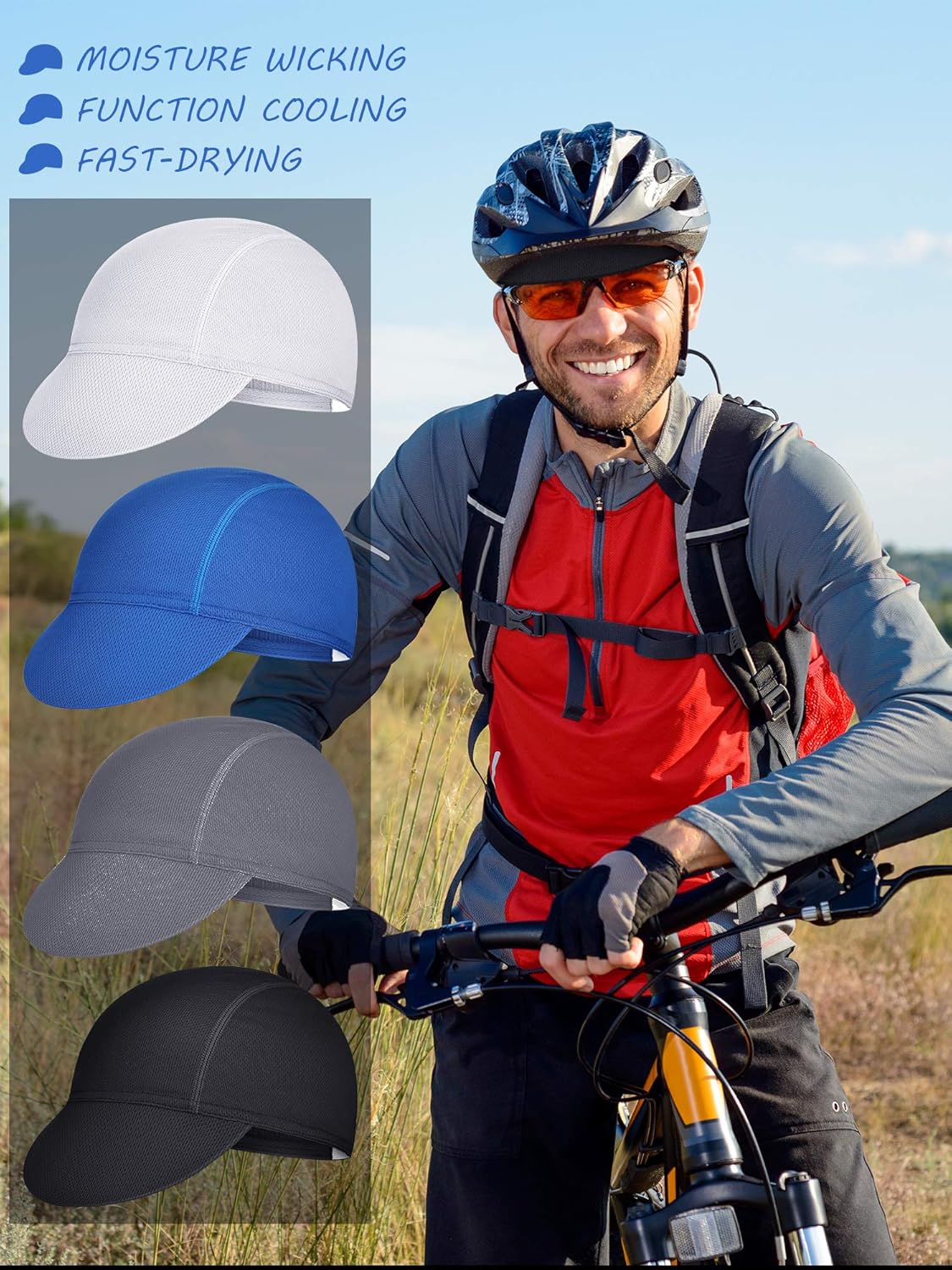 4 Pieces Summer Unisex Cycling Cap Breathable Bicycle Caps Sweat-Absorbing Biking Caps for Women Men Running Outdoor Sports - Image 2