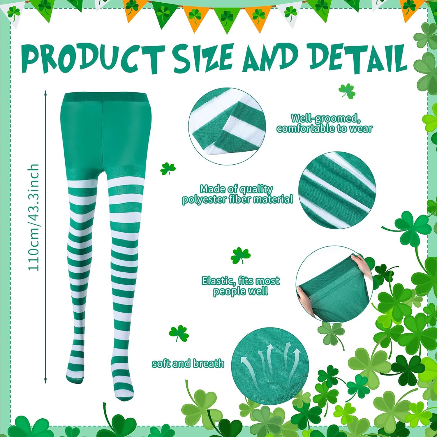 2 Pairs Women's St Patricks Striped Tights Leggings Length Stocking for St Patricks Party Dress up Accessories - Image 2