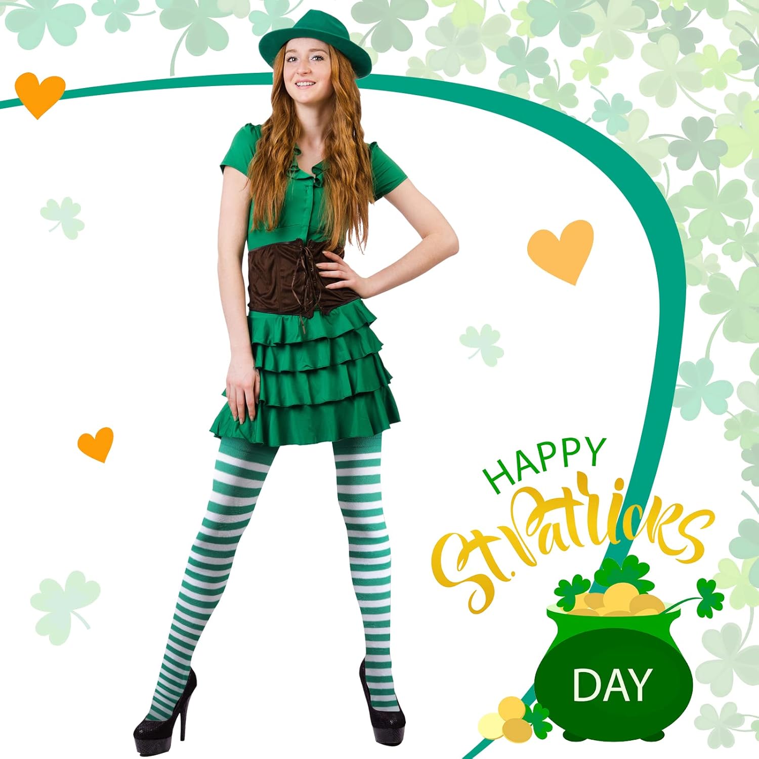 2 Pairs Women's St Patricks Striped Tights Leggings Length Stocking for St Patricks Party Dress up Accessories - Image 5