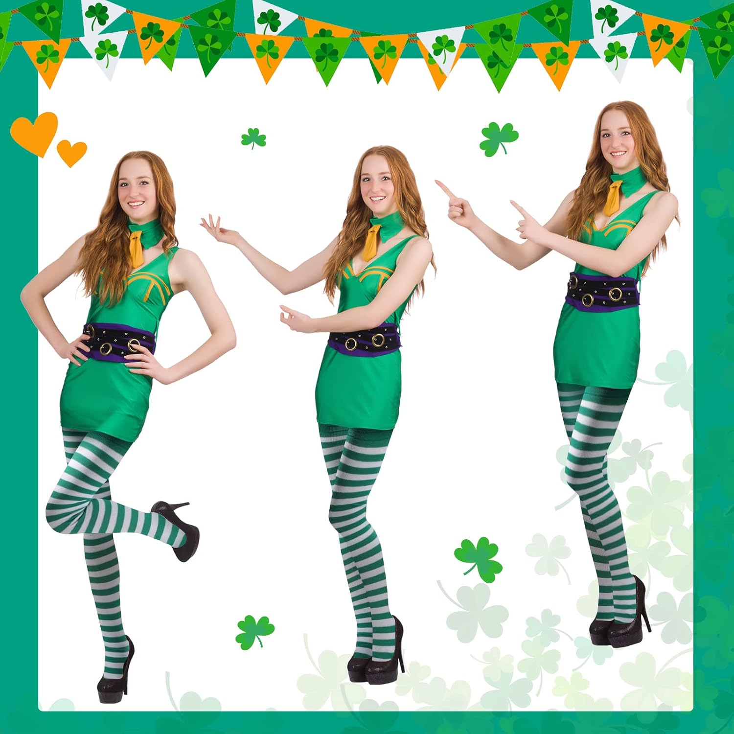 2 Pairs Women's St Patricks Striped Tights Leggings Length Stocking for St Patricks Party Dress up Accessories - Image 6