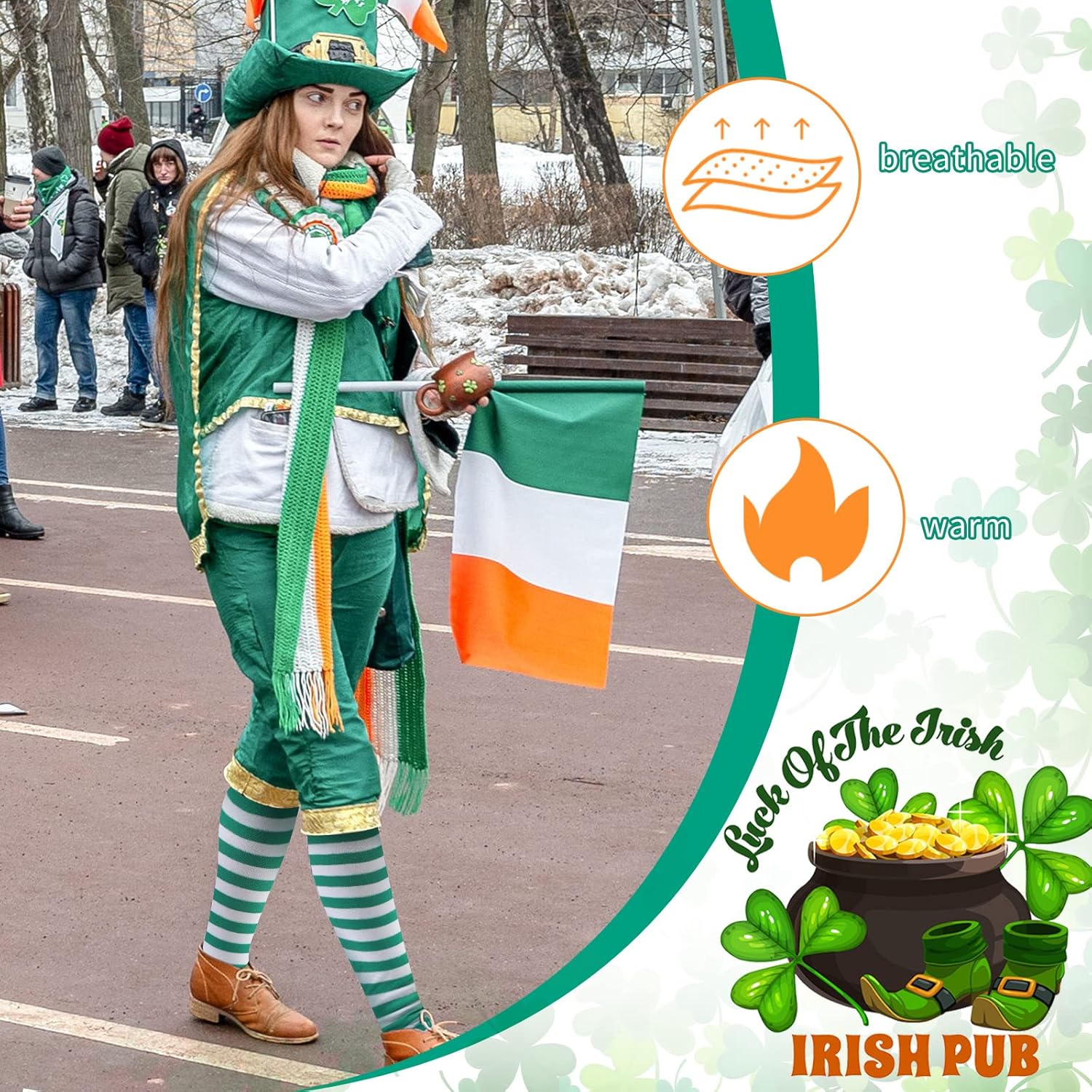2 Pairs Women's St Patricks Striped Tights Leggings Length Stocking for St Patricks Party Dress up Accessories - Image 7