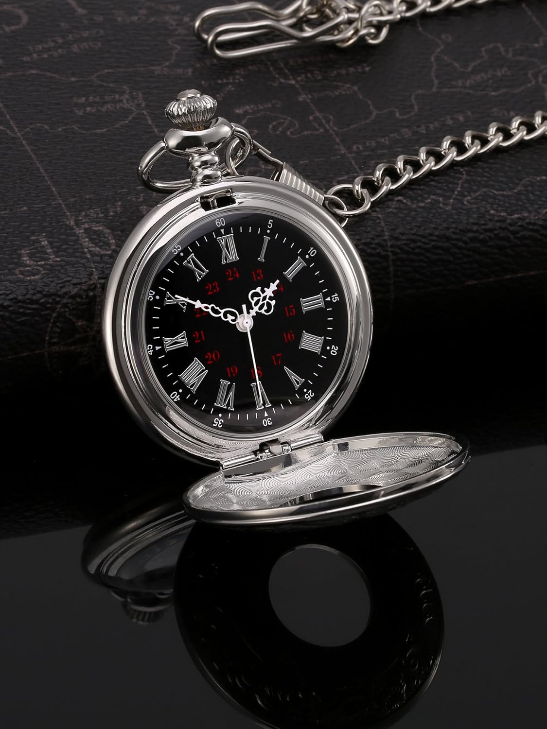 Vintage Pocket Watch Steel Men Watch with Chain (Silver) - Image 3