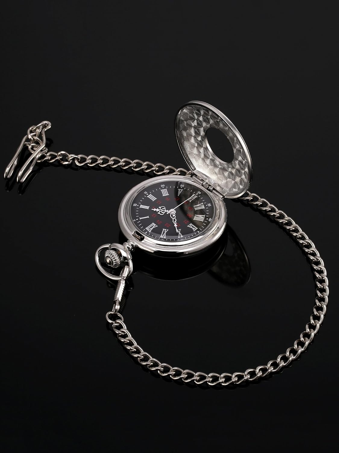 Vintage Pocket Watch Steel Men Watch with Chain (Silver) - Image 5