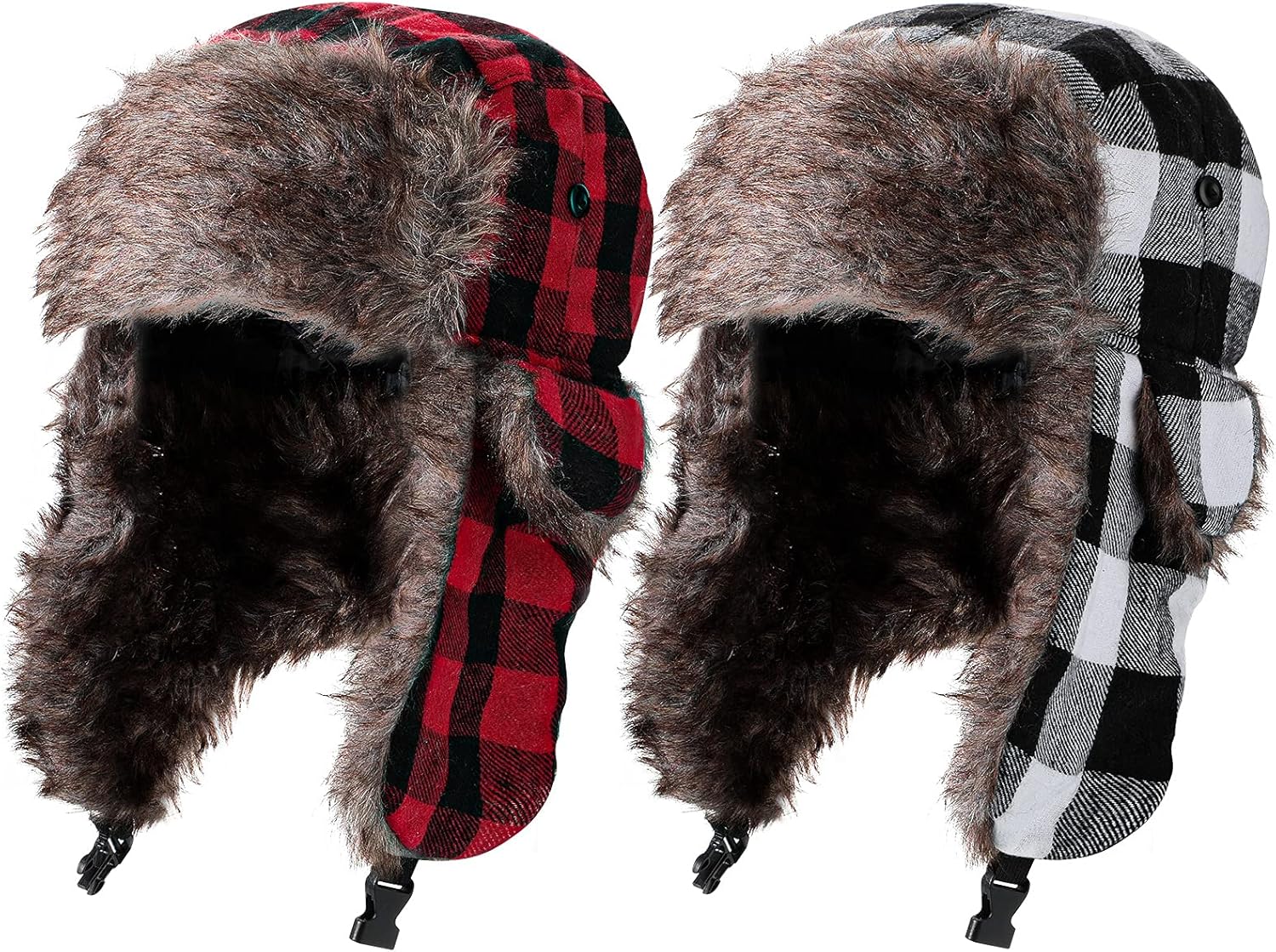 2 Pcs Buffalo Plaid Trapper Hats for Men Lumberjack Hat Ear Flap, Winter Xmas Warm Ushanka Cap Unisexs (Conventional Color) - Image 1