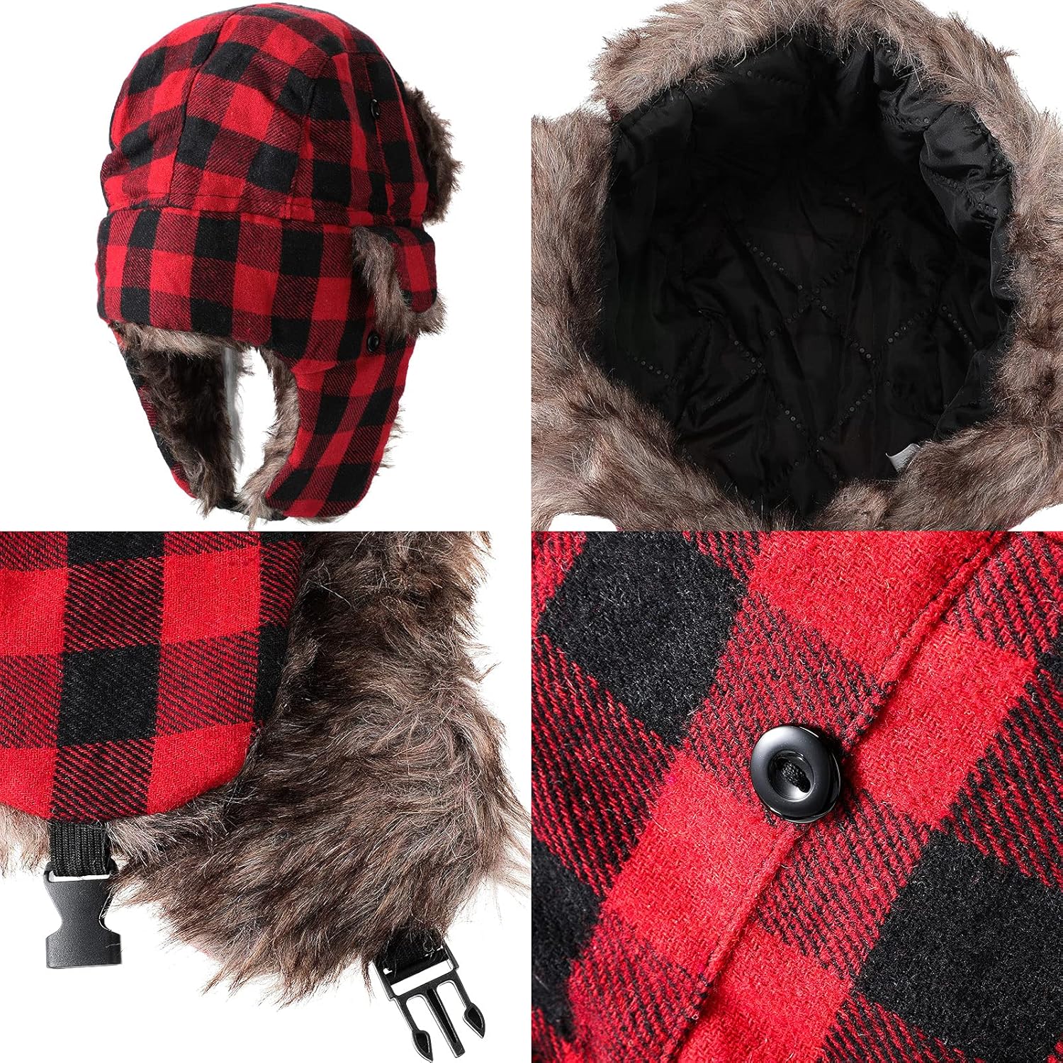 2 Pcs Buffalo Plaid Trapper Hats for Men Lumberjack Hat Ear Flap, Winter Xmas Warm Ushanka Cap Unisexs (Conventional Color) - Image 4