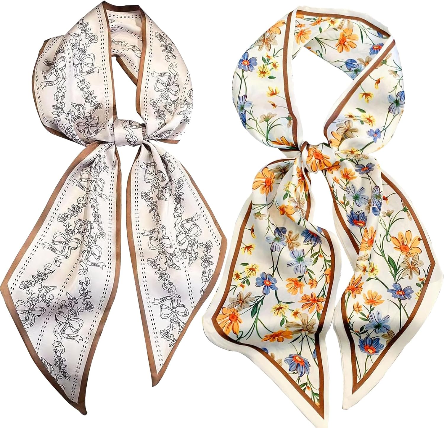 2 Pcs 59 Inch Silk Head Scarf Hair Neck Scarves Women's Fashion Square Neck Satin Scarfs for Women Purse Bag Scarfs for Handbags Silky Long Satin Headscarf - Image 1