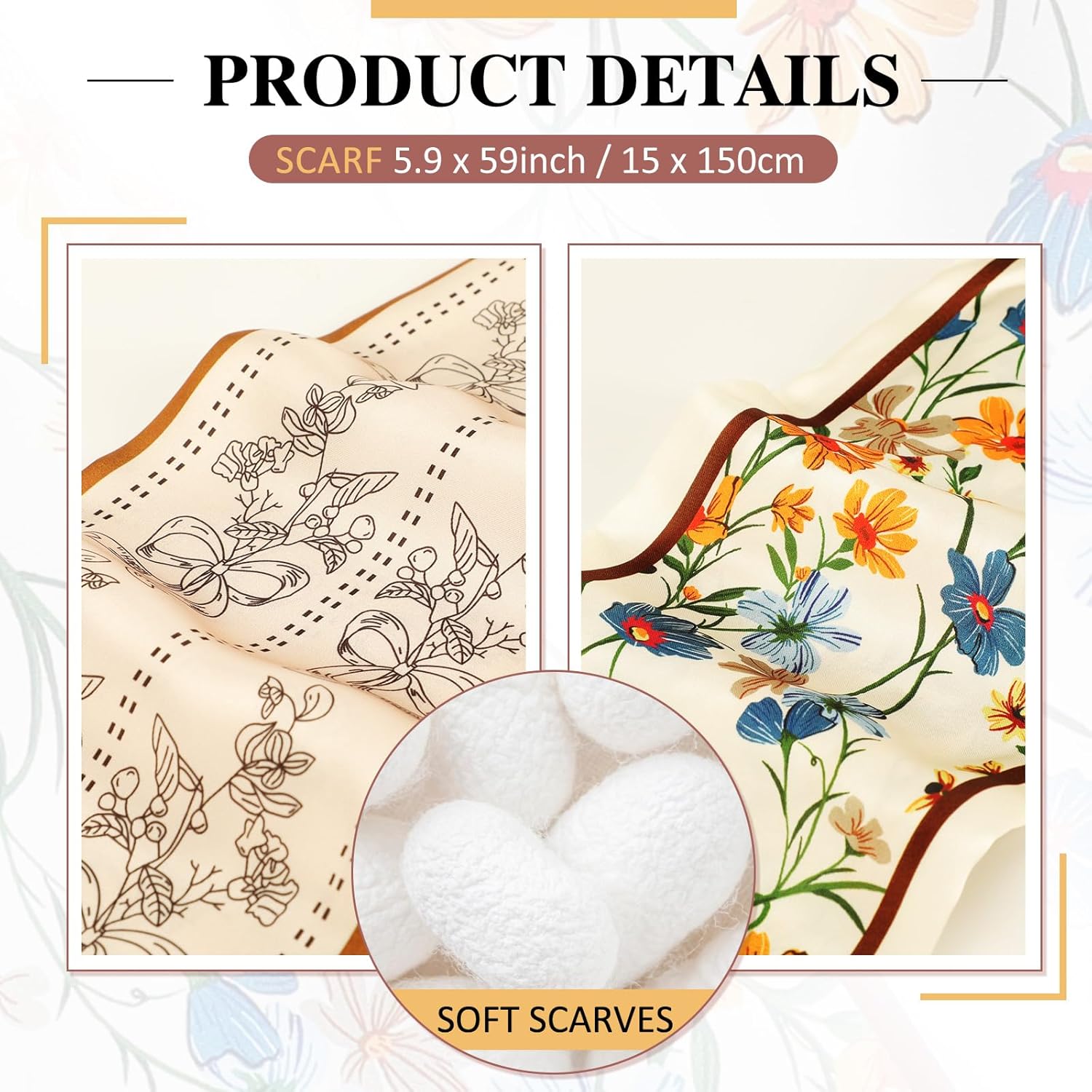 2 Pcs 59 Inch Silk Head Scarf Hair Neck Scarves Women's Fashion Square Neck Satin Scarfs for Women Purse Bag Scarfs for Handbags Silky Long Satin Headscarf - Image 2