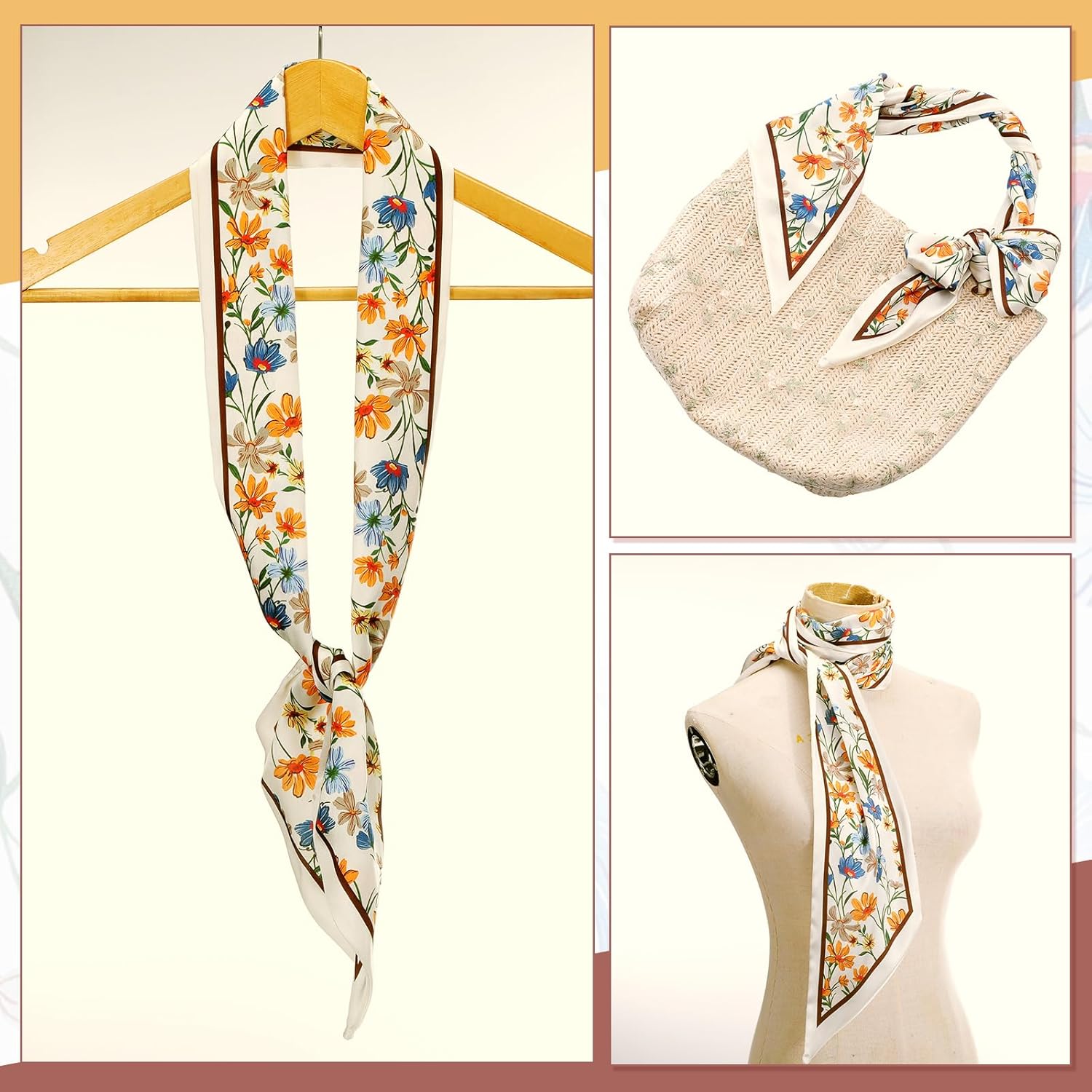 2 Pcs 59 Inch Silk Head Scarf Hair Neck Scarves Women's Fashion Square Neck Satin Scarfs for Women Purse Bag Scarfs for Handbags Silky Long Satin Headscarf - Image 4