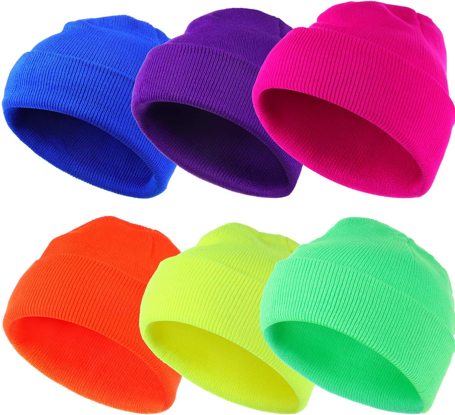 6 Pieces Neon Beanie Hat Acrylic Watch Winter Hat Plain Knit Long Skullcap Fisherman Beanie Unisex, Medium - Image 1