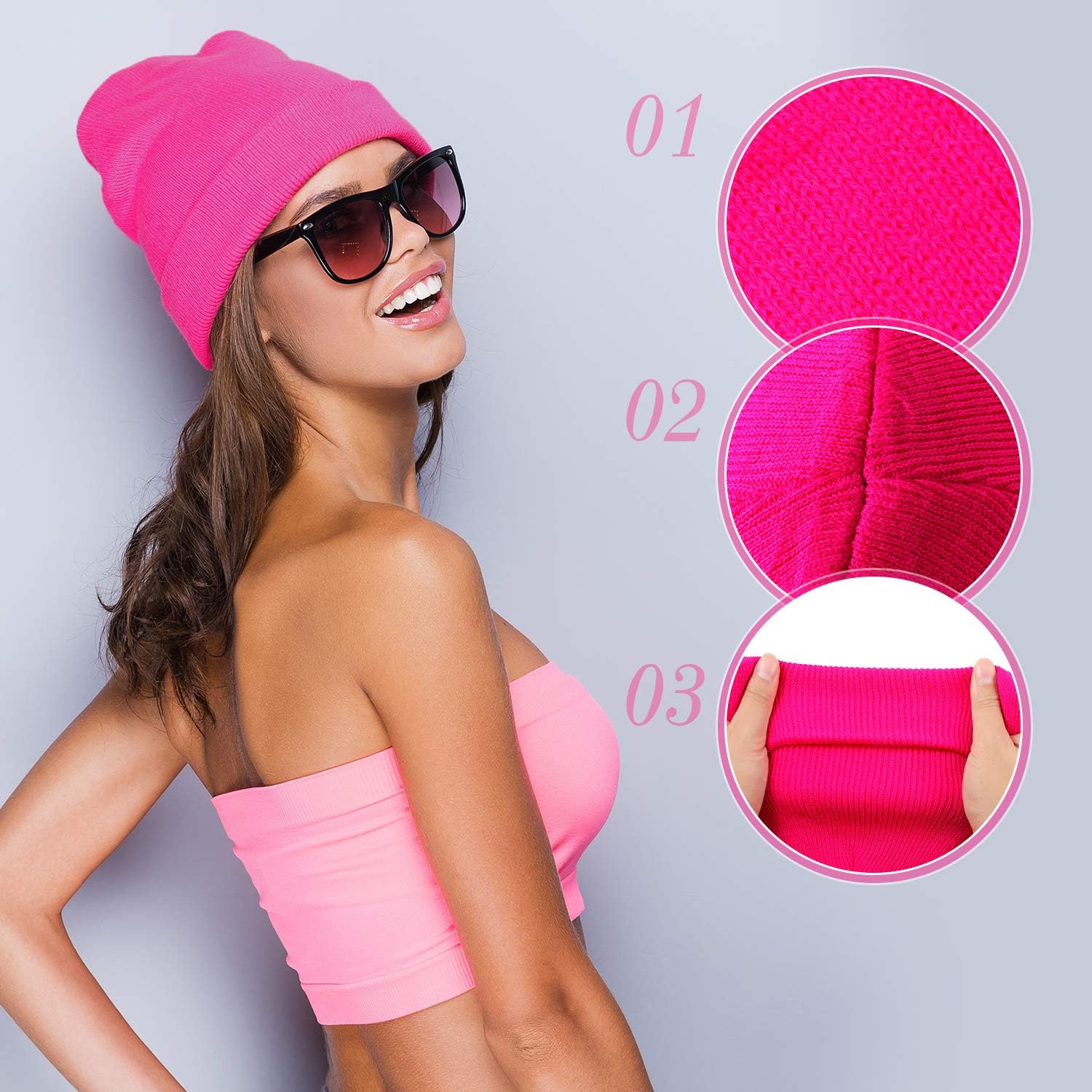 6 Pieces Neon Beanie Hat Acrylic Watch Winter Hat Plain Knit Long Skullcap Fisherman Beanie Unisex, Medium - Image 3