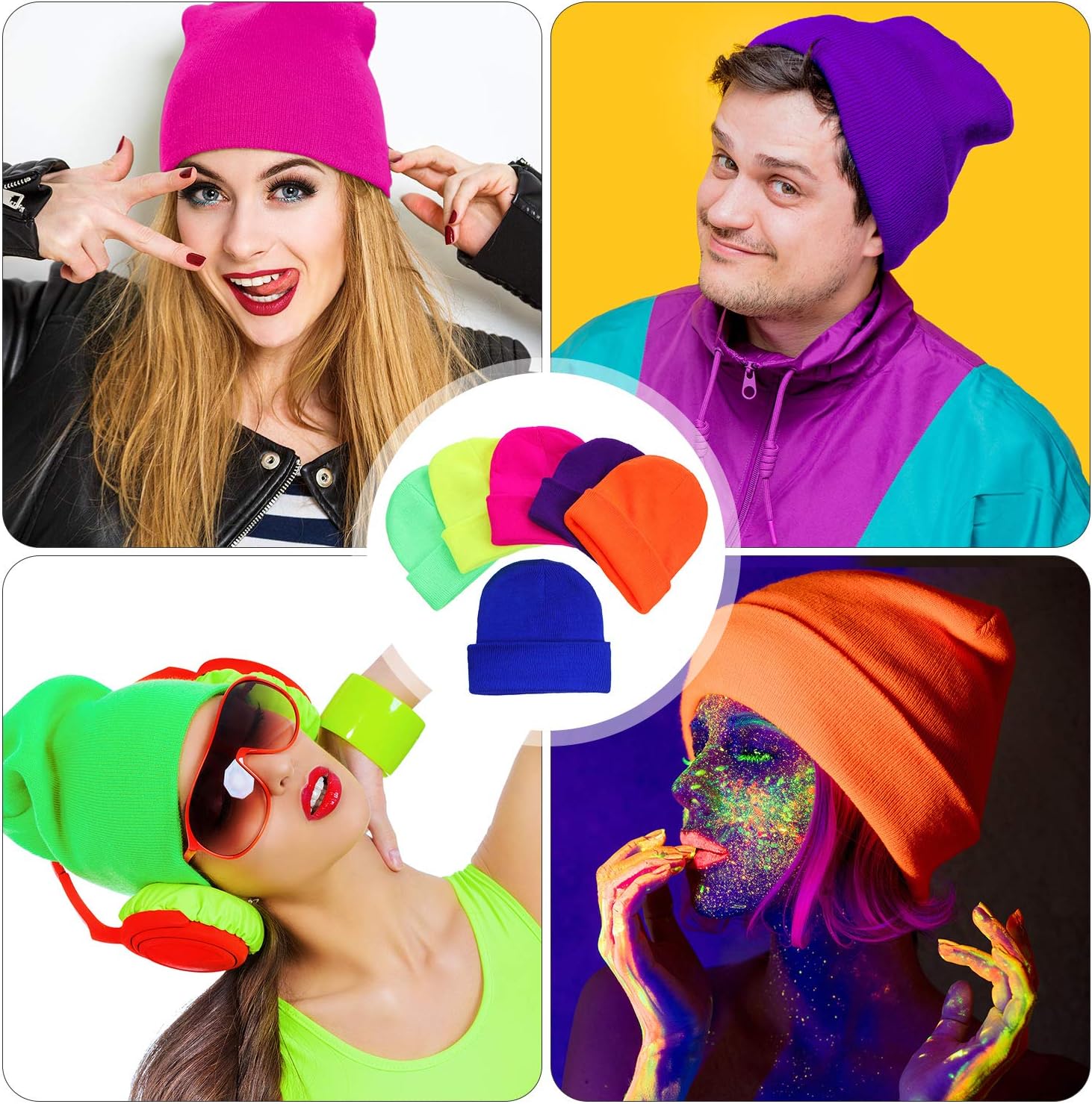6 Pieces Neon Beanie Hat Acrylic Watch Winter Hat Plain Knit Long Skullcap Fisherman Beanie Unisex, Medium - Image 6