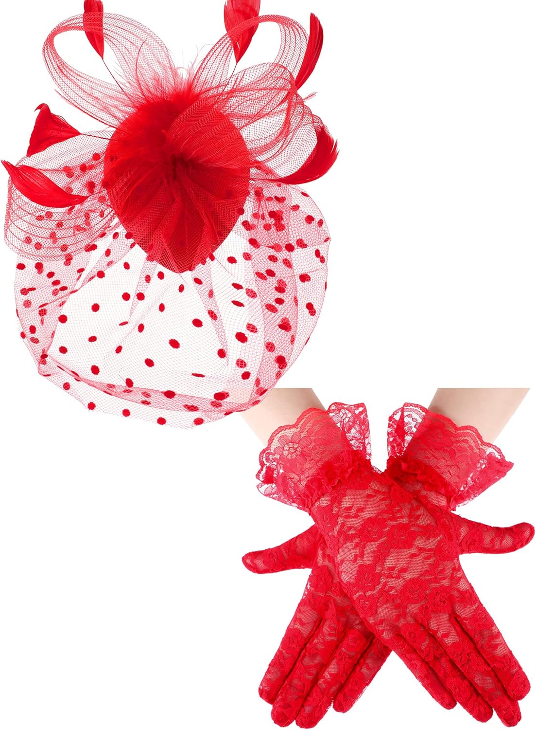 50s Fascinators for Women Funeral Veil Tea Party Hat and Gloves Pillbox Cocktail Hat - Image 1