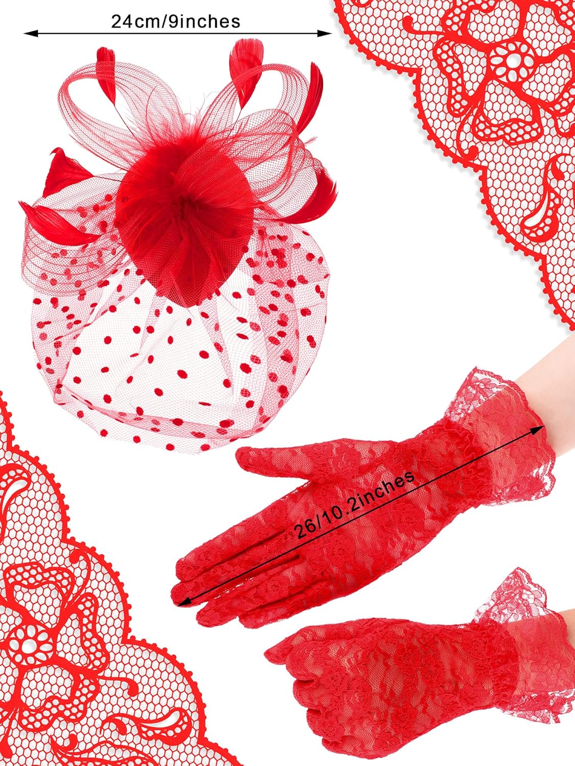 50s Fascinators for Women Funeral Veil Tea Party Hat and Gloves Pillbox Cocktail Hat - Image 3