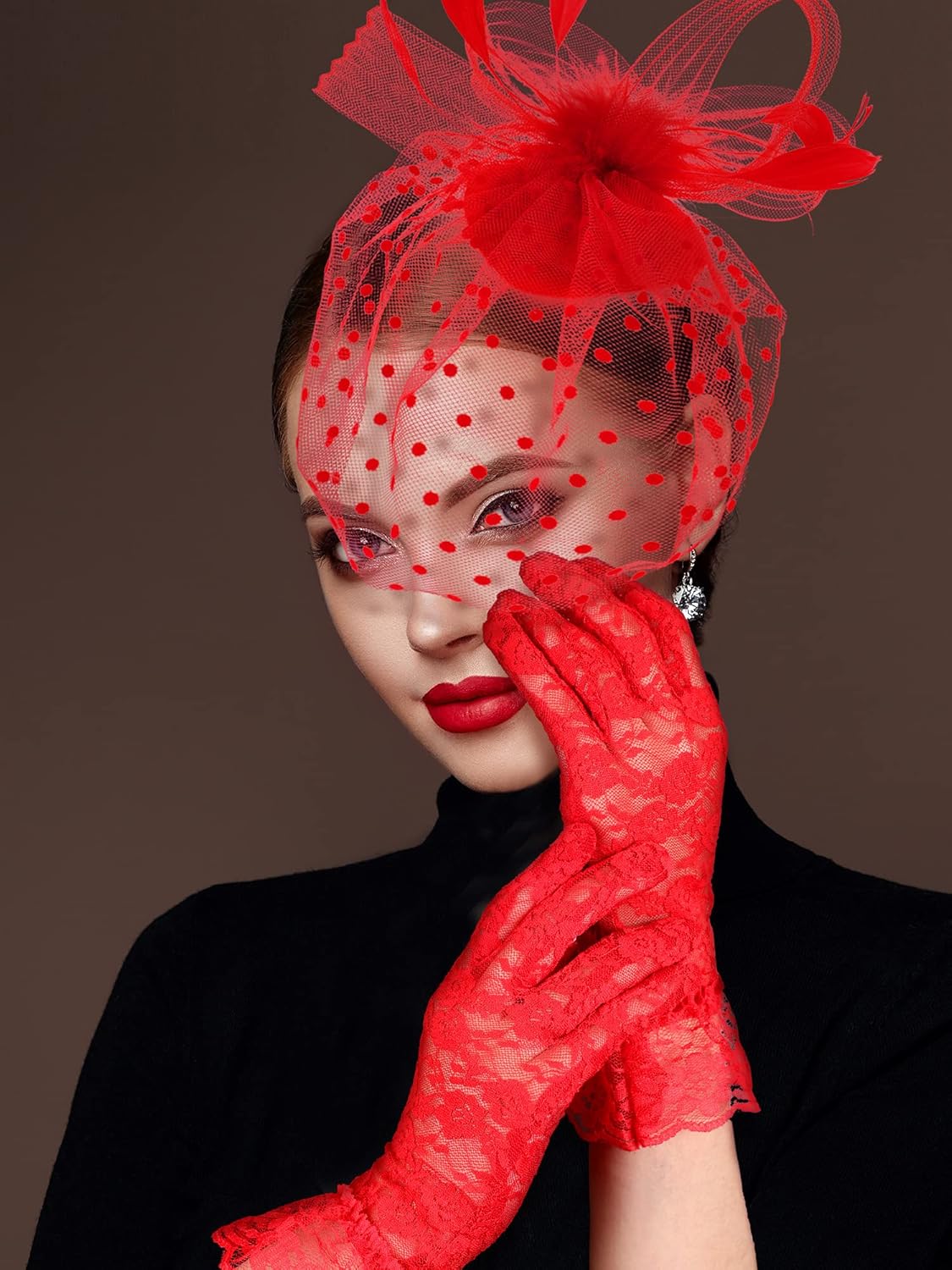 50s Fascinators for Women Funeral Veil Tea Party Hat and Gloves Pillbox Cocktail Hat - Image 6
